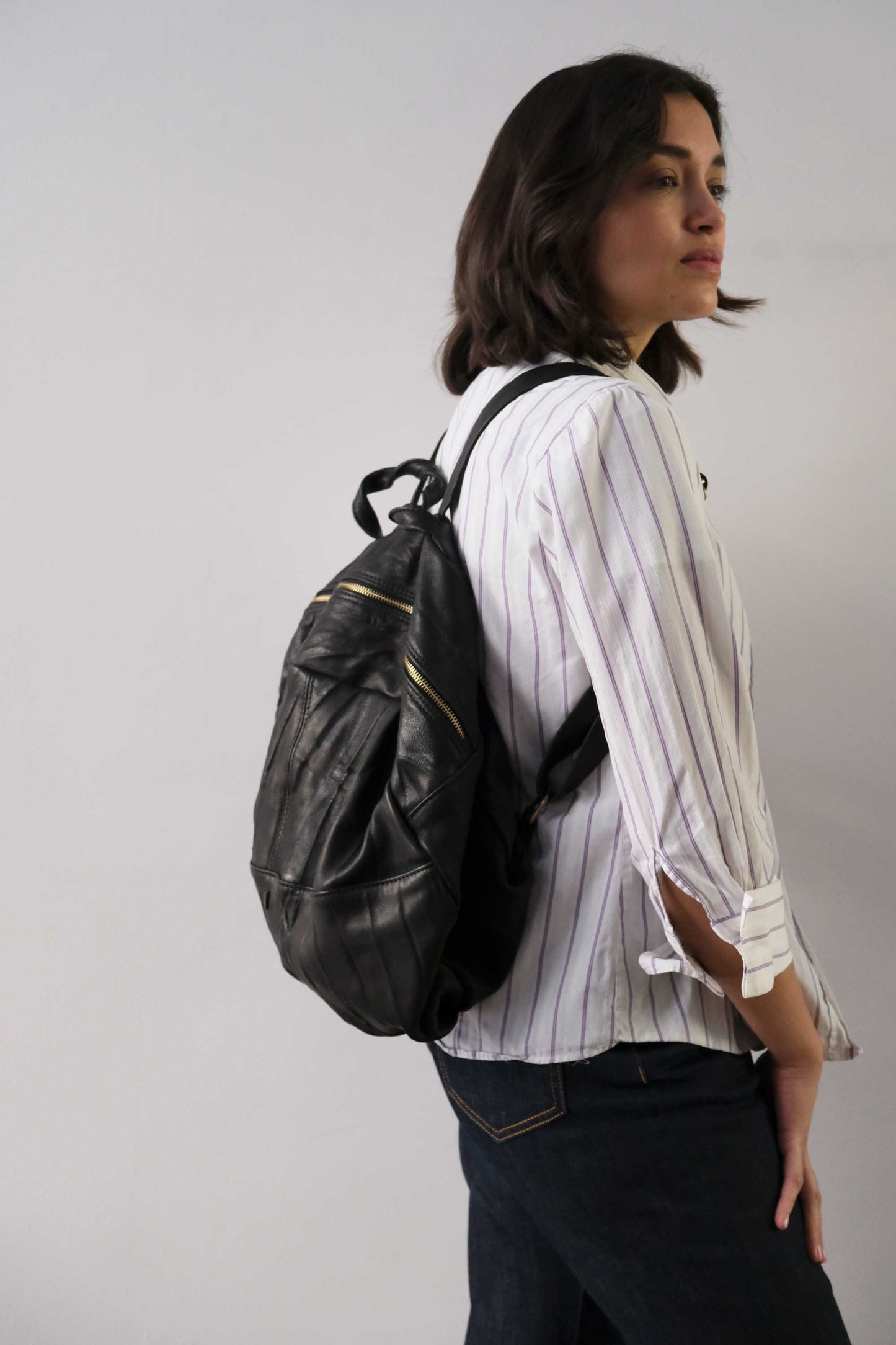Nerina zaino in pelle nera nappa lomè lavata e morbida - Made in Italy -