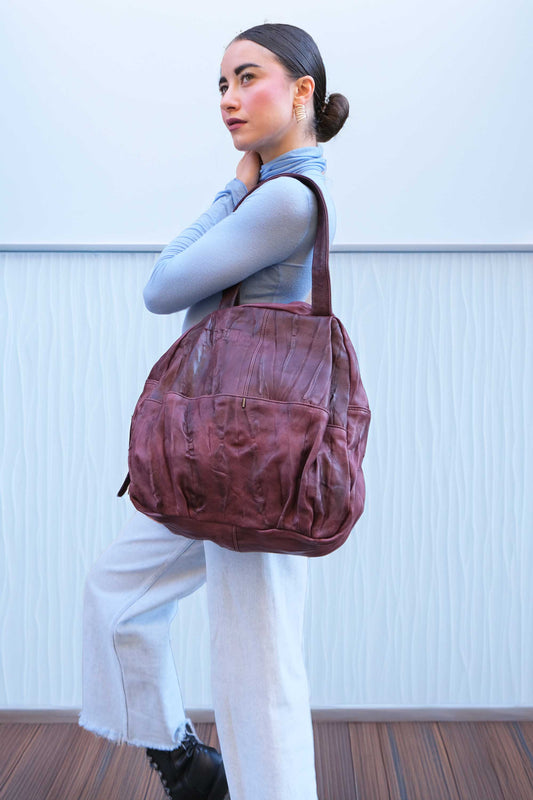 Riri tote bag in soft nappa lomé plum - Made in Italy -