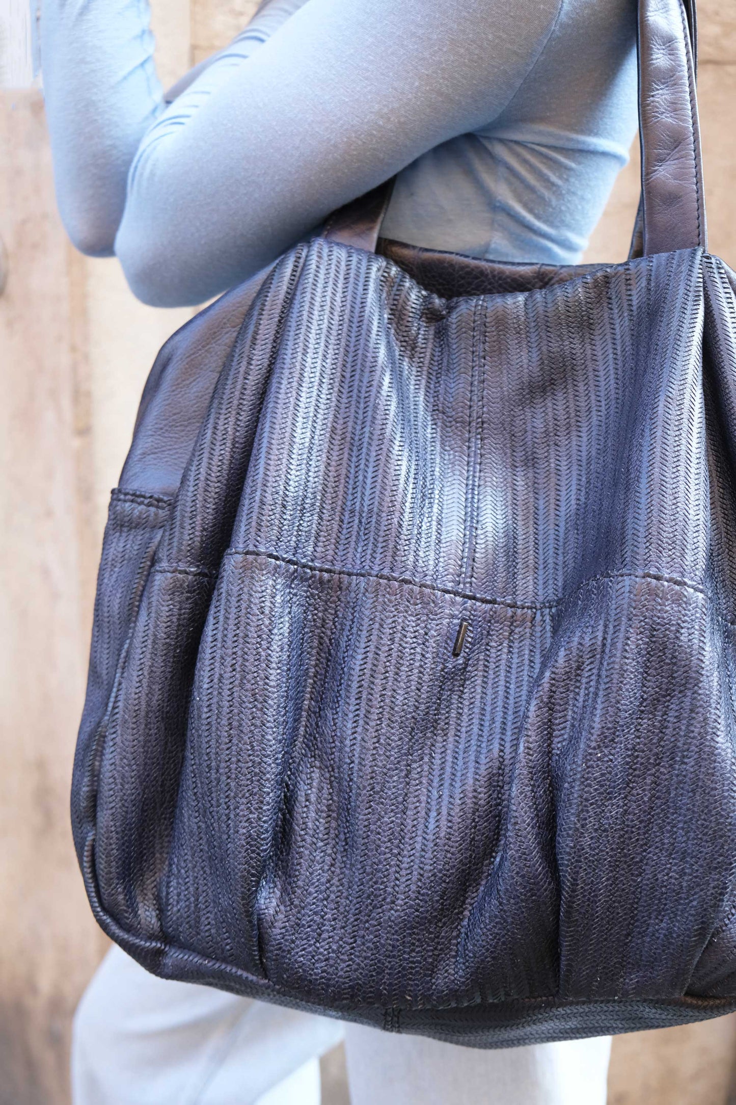 Riri tote bag in cobalt turner calf soft leather - Made in Italy -