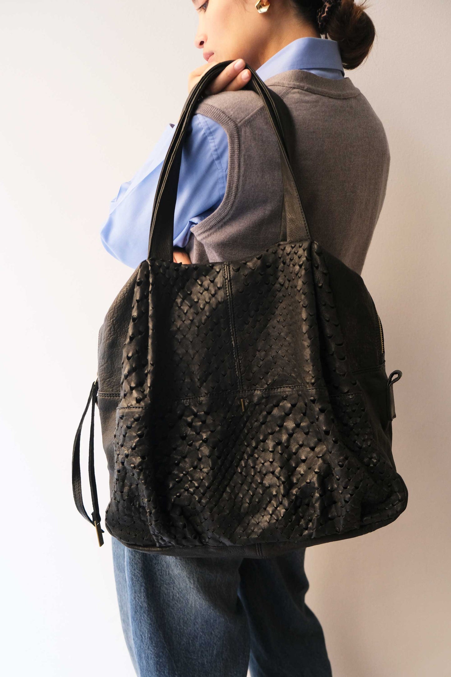PRE ORDER discount 15%-Riri tote bag in black perforated nappa - use code PREORDER15 - ESTIMATED DELIVERY SEPTEMBER 15- Made in Italy -