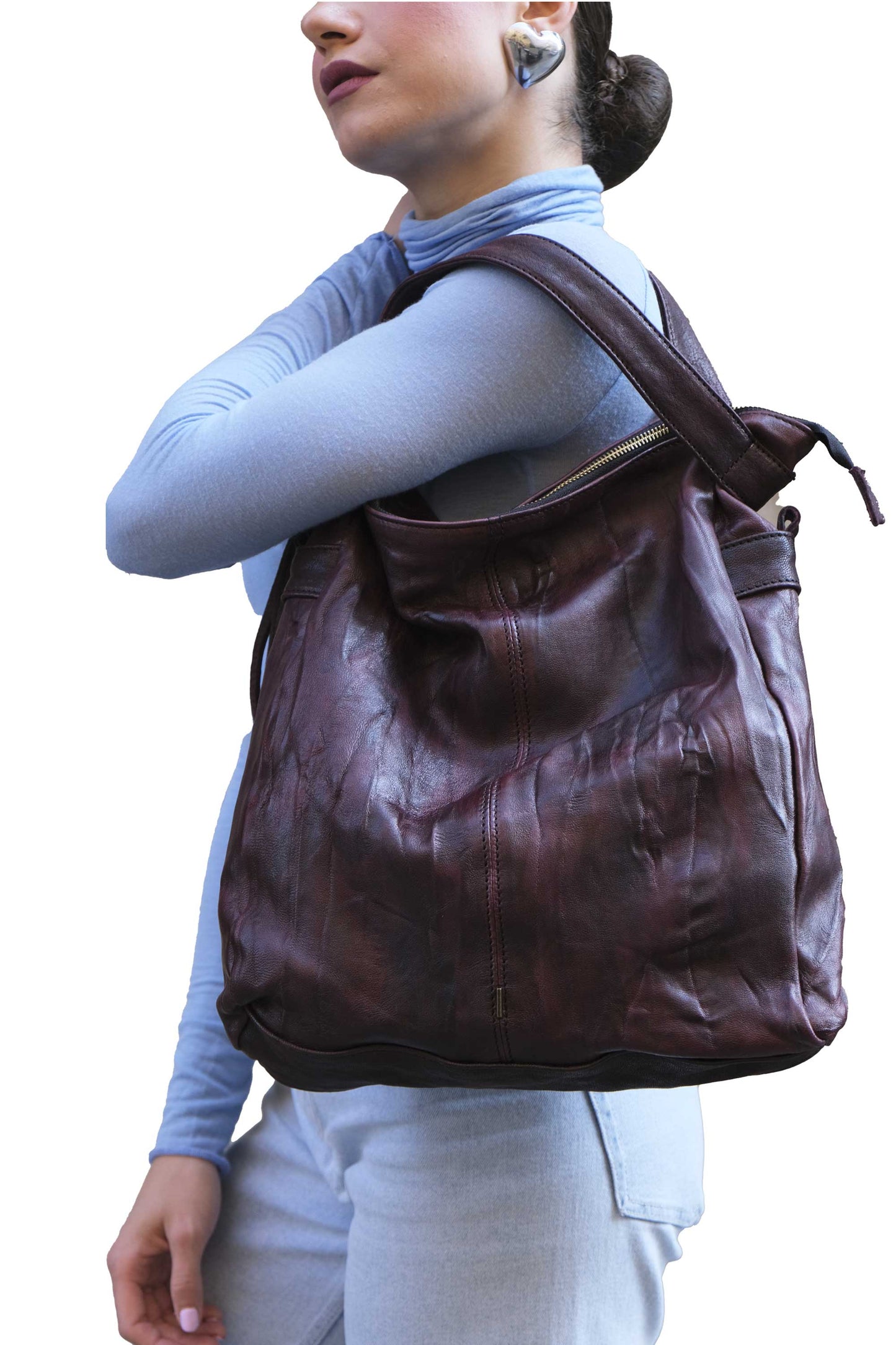 LAUNCH PRICE €298 UNTIL OCTOBER 30 - Valy tote bag in soft nappa lomé plum - Made in Italy -