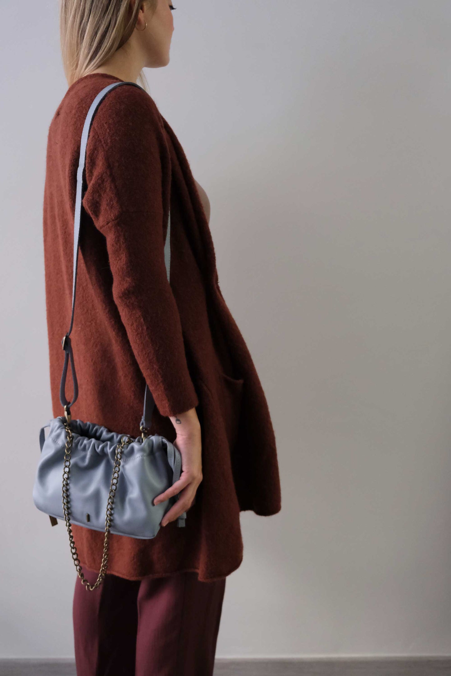 Agnes mini pochette in sky soft leather