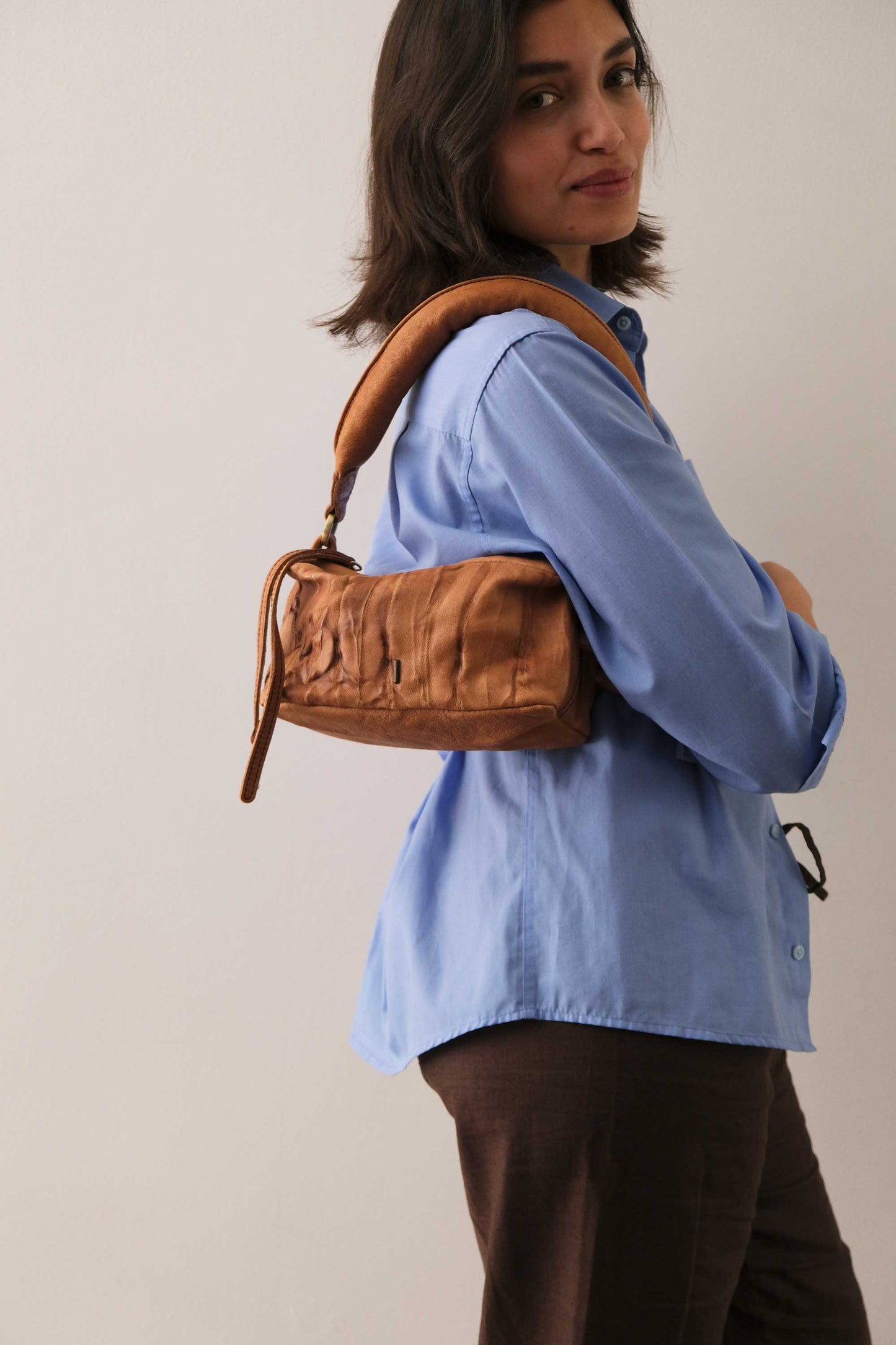 Bobo mini in nappa lomè cognac pelle conciata al vegetale - Made in Italy -