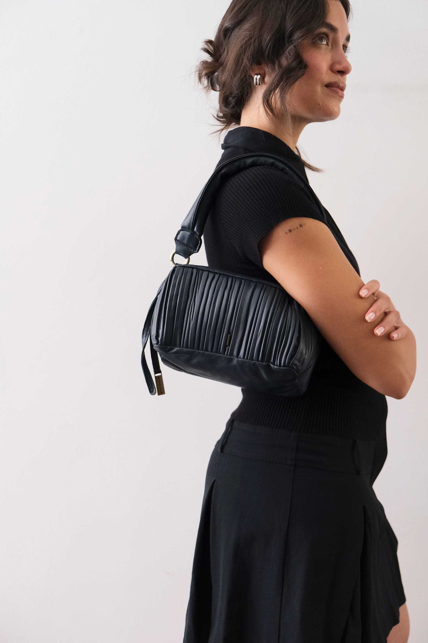 PRE ORDER discount 15%- Bobo mini in navy pleated leather nappa - use code PREORDER15 - ESTIMATED DELIVERY SEPTEMBER 15- Made in Italy -