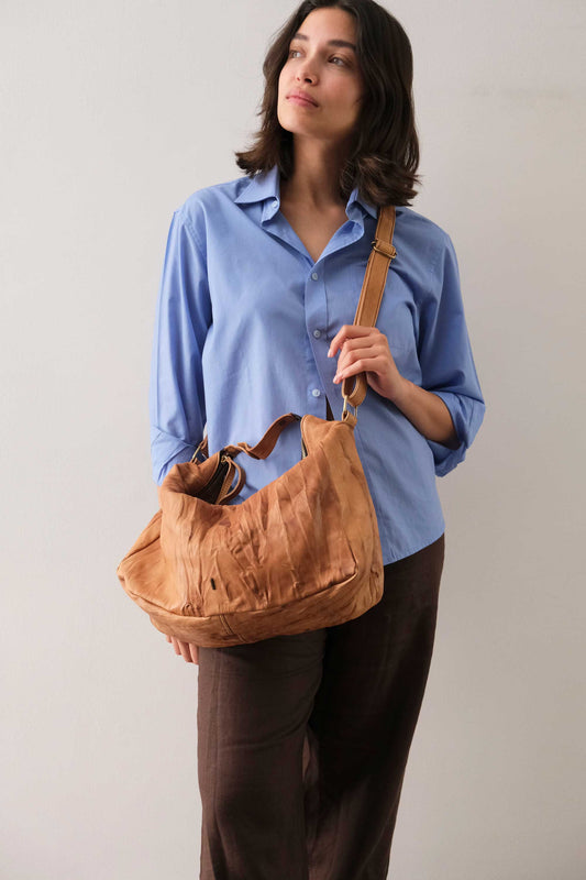 Chicca hobo bag in morbida nappa lomé cognac - Made in Italy -
