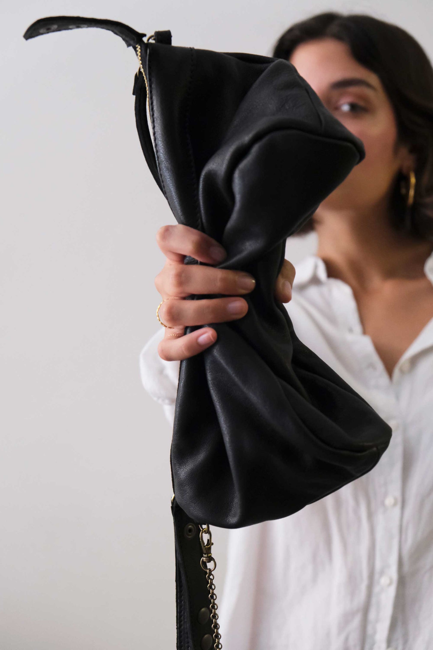 Chicca Media hobo bag in black nappa vegetable leather - Made in Italy -