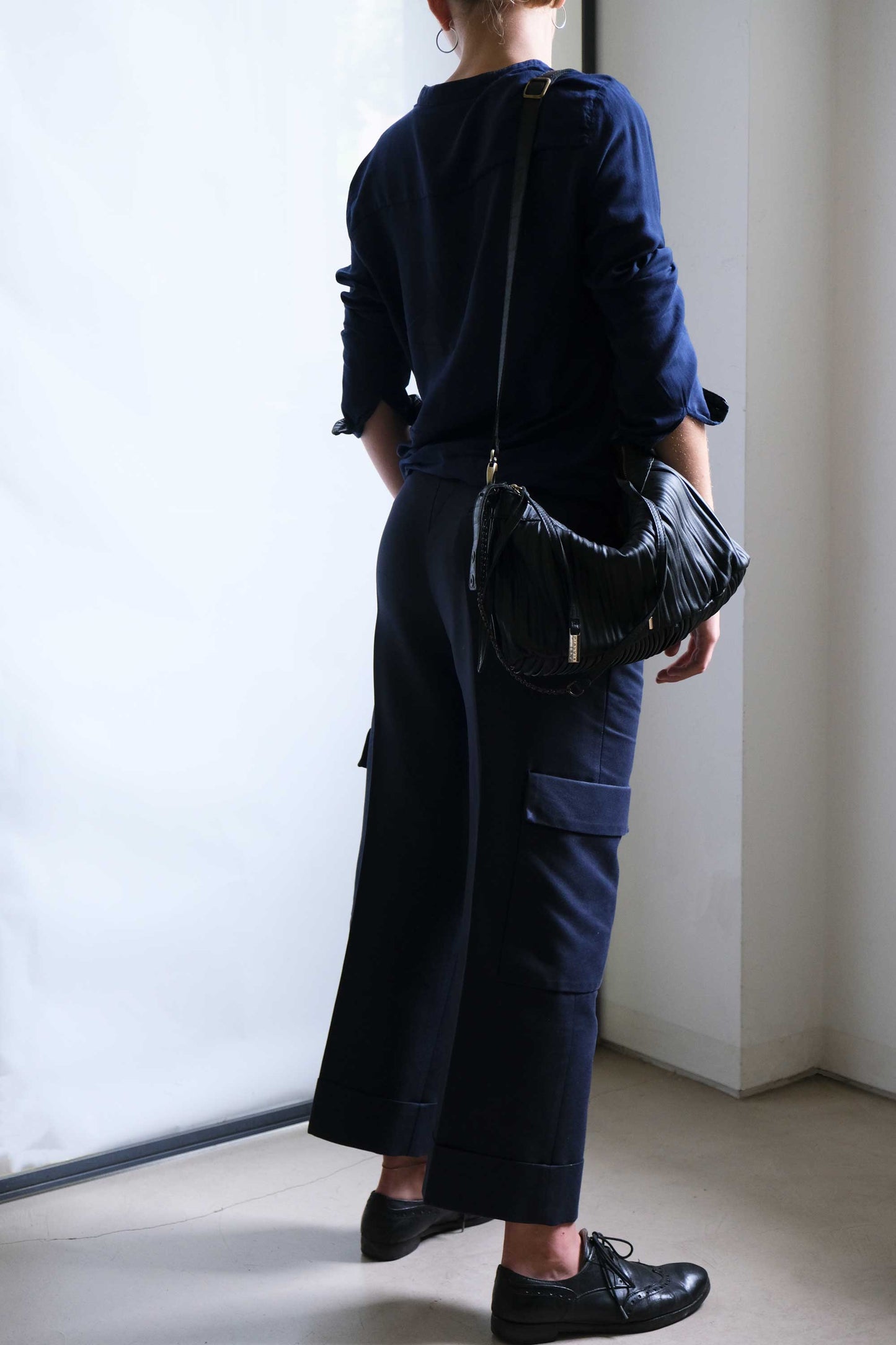 Chicca Media hobo bag in black pleated leather - Made in Italy -