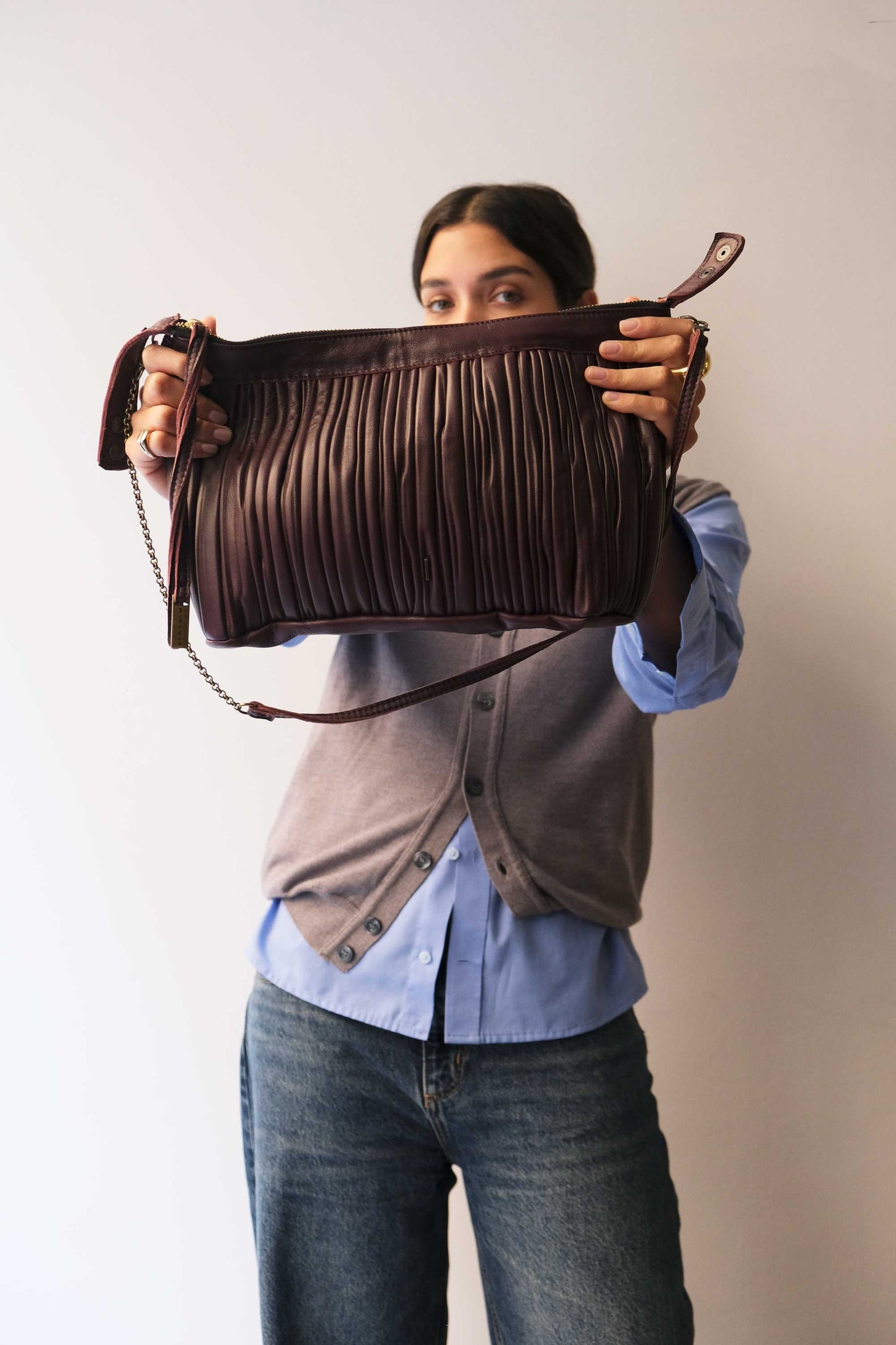 PRE ORDER discount 15%-Chicca Media hobo bag in plum pleated leather - use code PREORDER15 - ESTIMATED DELIVERY SEPTEMBER 15- Made in Italy -