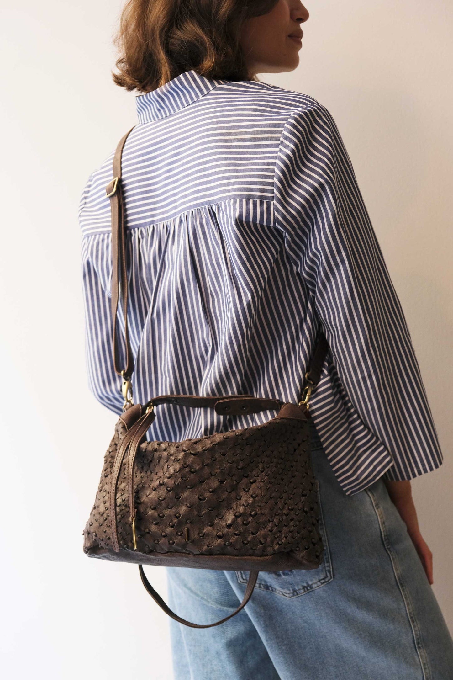 Chicca Media hobo bag in brown perforated nappa - Made in Italy-