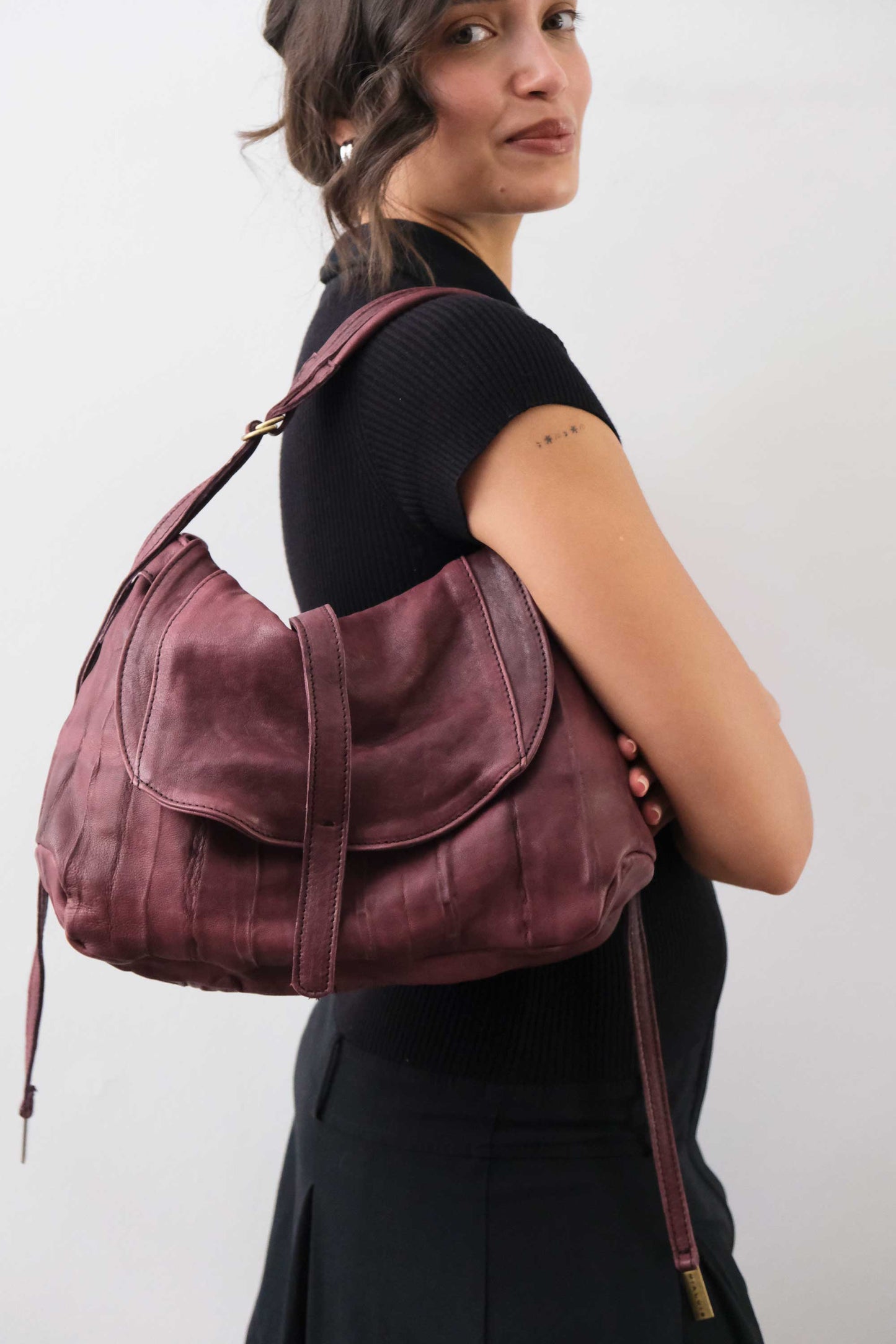 PRE ORDER discount 15%-Do saddle bag in plum soft nappa lomé - use code PREORDER15 - ESTIMATED DELIVERY SEPTEMBER 15- Made in Italy -
