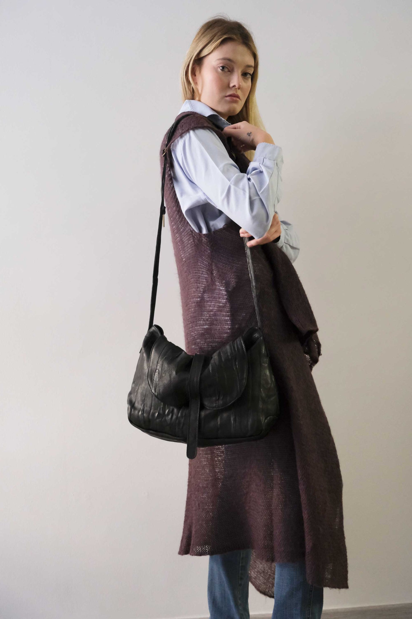 Do saddle bag black in soft nappa lomé - Made in Italy -
