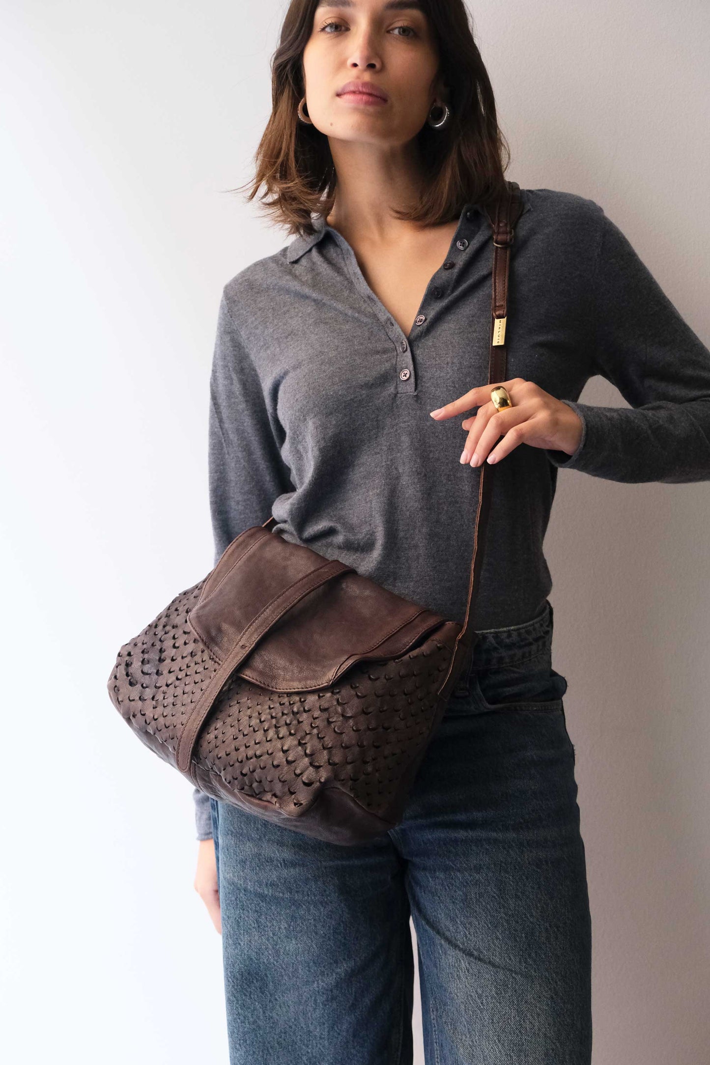 PRE ORDER discount 15%-Do saddle bag in brown perforated leather - use code PREORDER15 - ESTIMATED DELIVERY SEPTEMBER 15- Made in Italy -