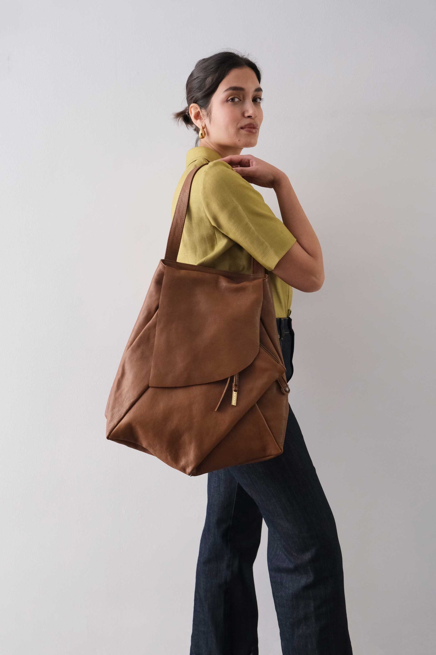 Ferdi tote bag in cognac nappa leather - Made in Italy -