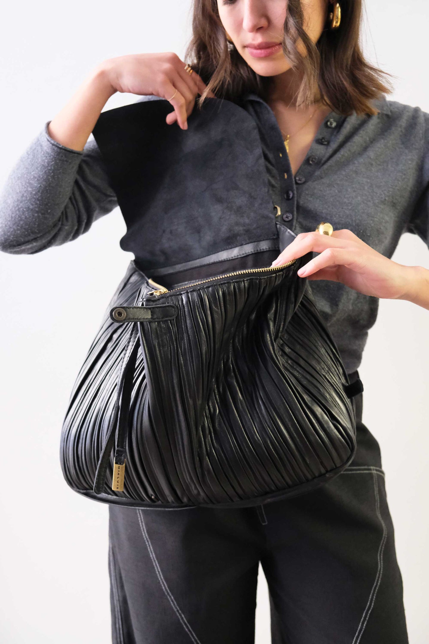 PRE ORDER discount 15%-Gabri tote bag in pleated black colour nappa leather  - use code PREORDER15 - DELIVERY IS ESTIMATED WITHIN APPROXIMATELY 30 DAYS FROM THE ORDER DATE - Made in Italy -