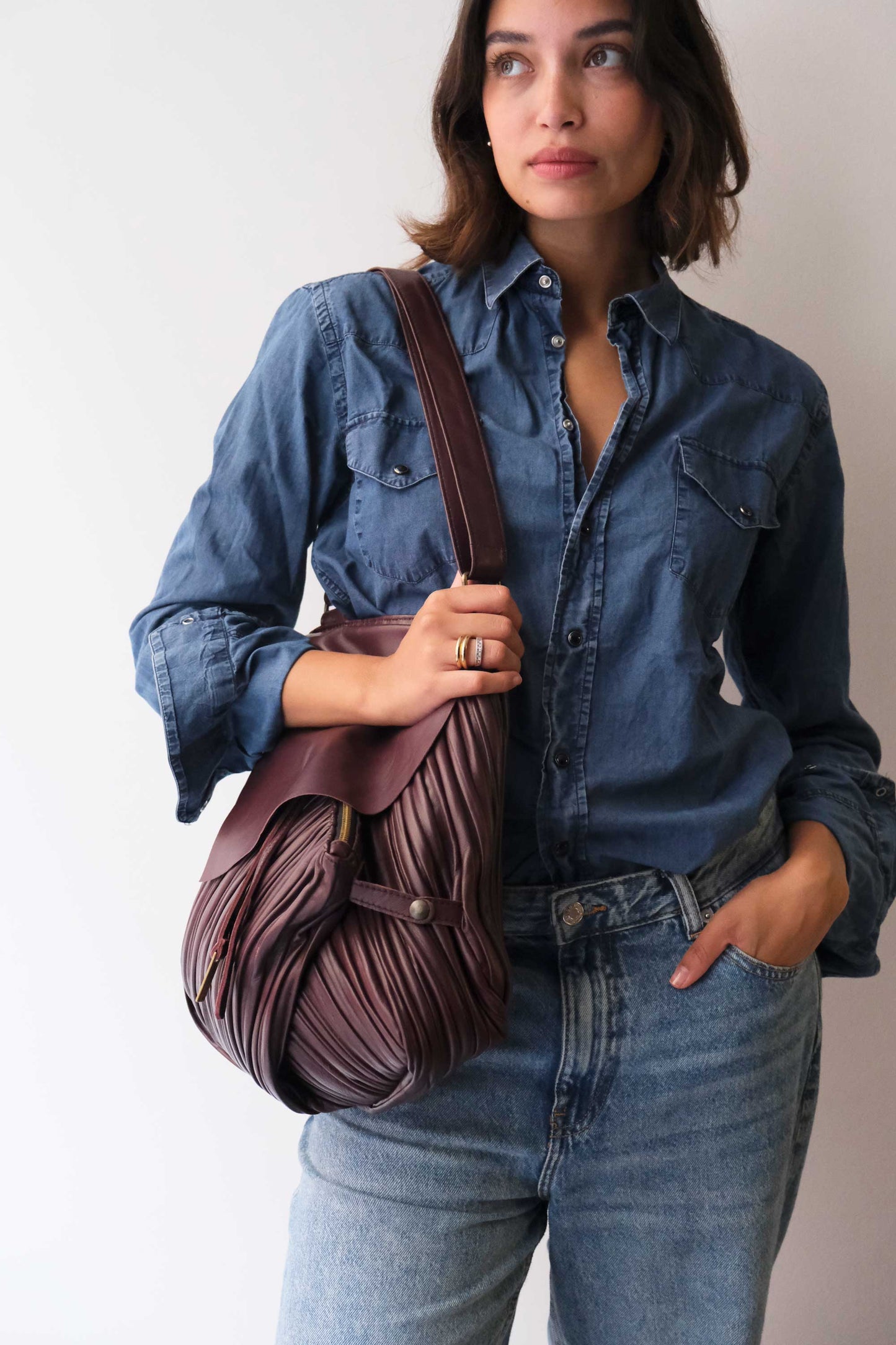 PRE ORDER discount 15%-Gabri tote bag in pleated plum colour nappa leather - use code PREORDER15 - ESTIMATED DELIVERY SEPTEMBER 15- Made in Italy -