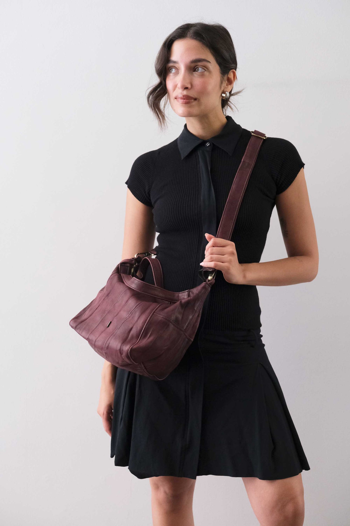 PRE ORDER discount 15%- Marty bag in plum soft washed nappa lome - use code PREORDER15 - ESTIMATED DELIVERY SEPTEMBER 15- Made in Italy -