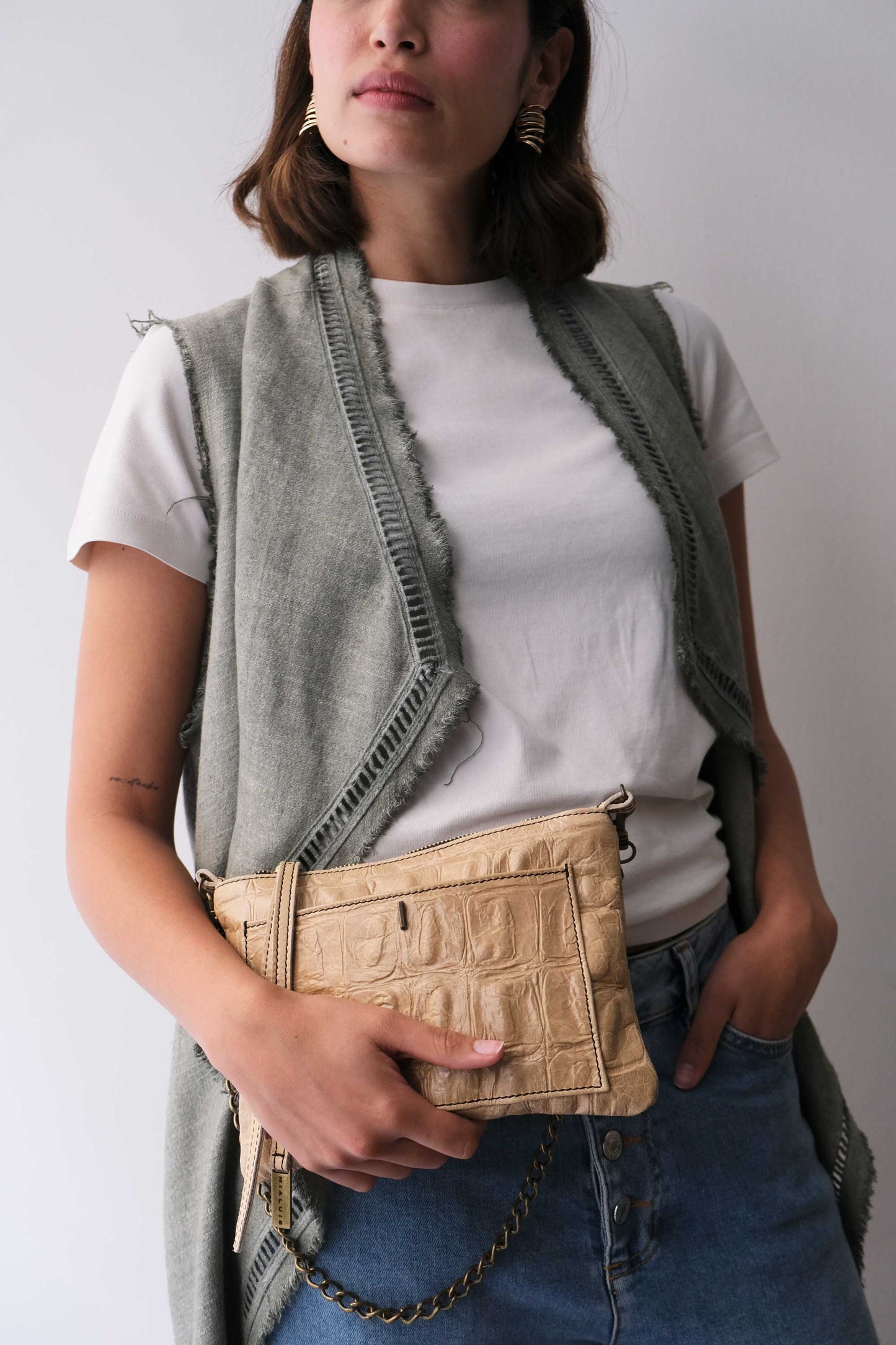 Pochette Mikin in vitello nocciola - Made in Italy-