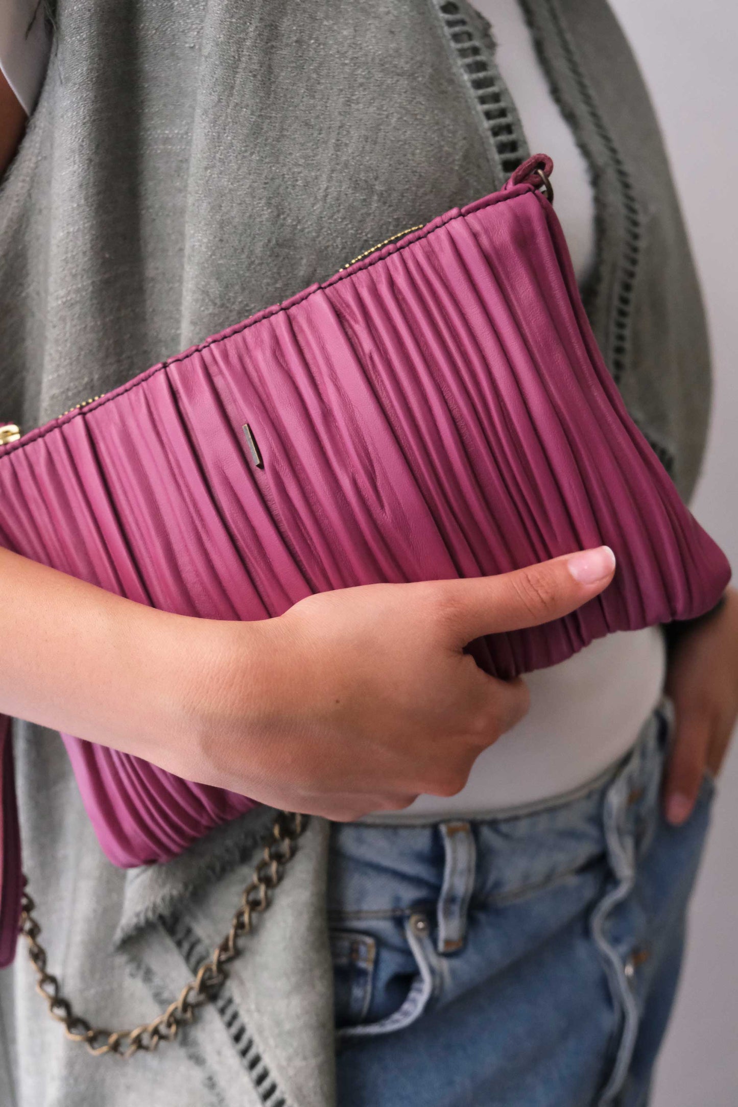 PRE ORDER discount 15%- Mikin pochette in barolo pleated soft leather - use code PREORDER15 - ESTIMATED DELIVERY END SEPTEMBER - Made in Italy -