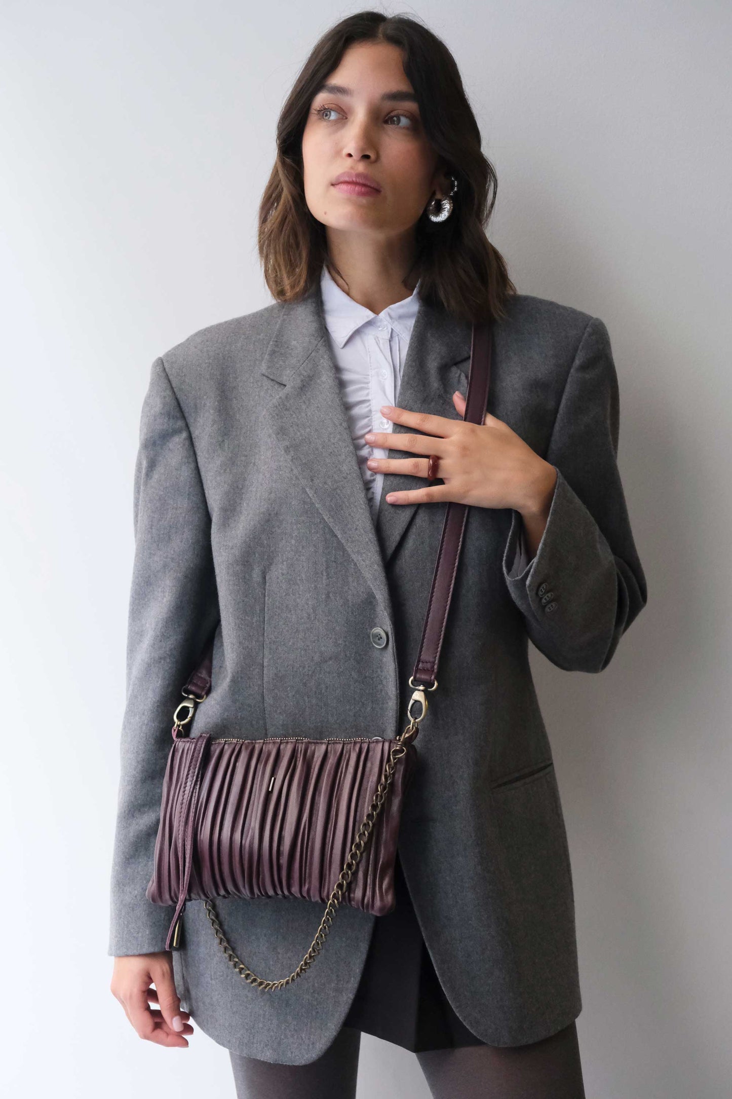 PRE ORDER discount 15%- Mikin pochette in plum pleated soft leather - use code PREORDER15 - ESTIMATED DELIVERY END SEPTEMBER - Made in Italy -