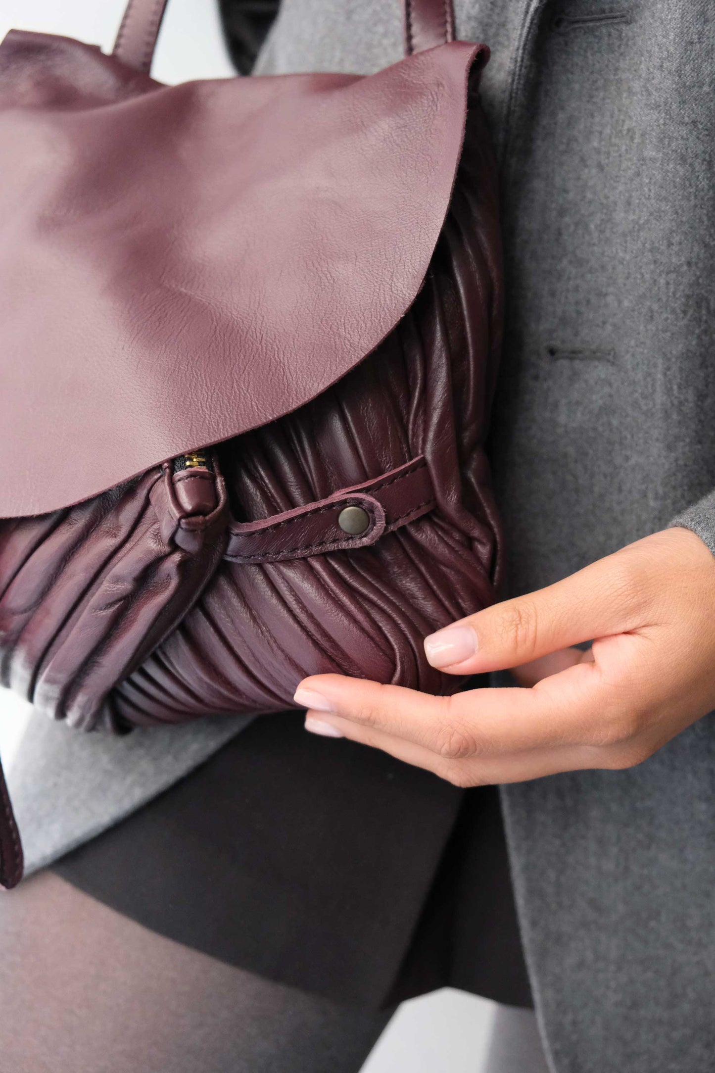 Minu in pleated plum colour leather - Made in Italy -