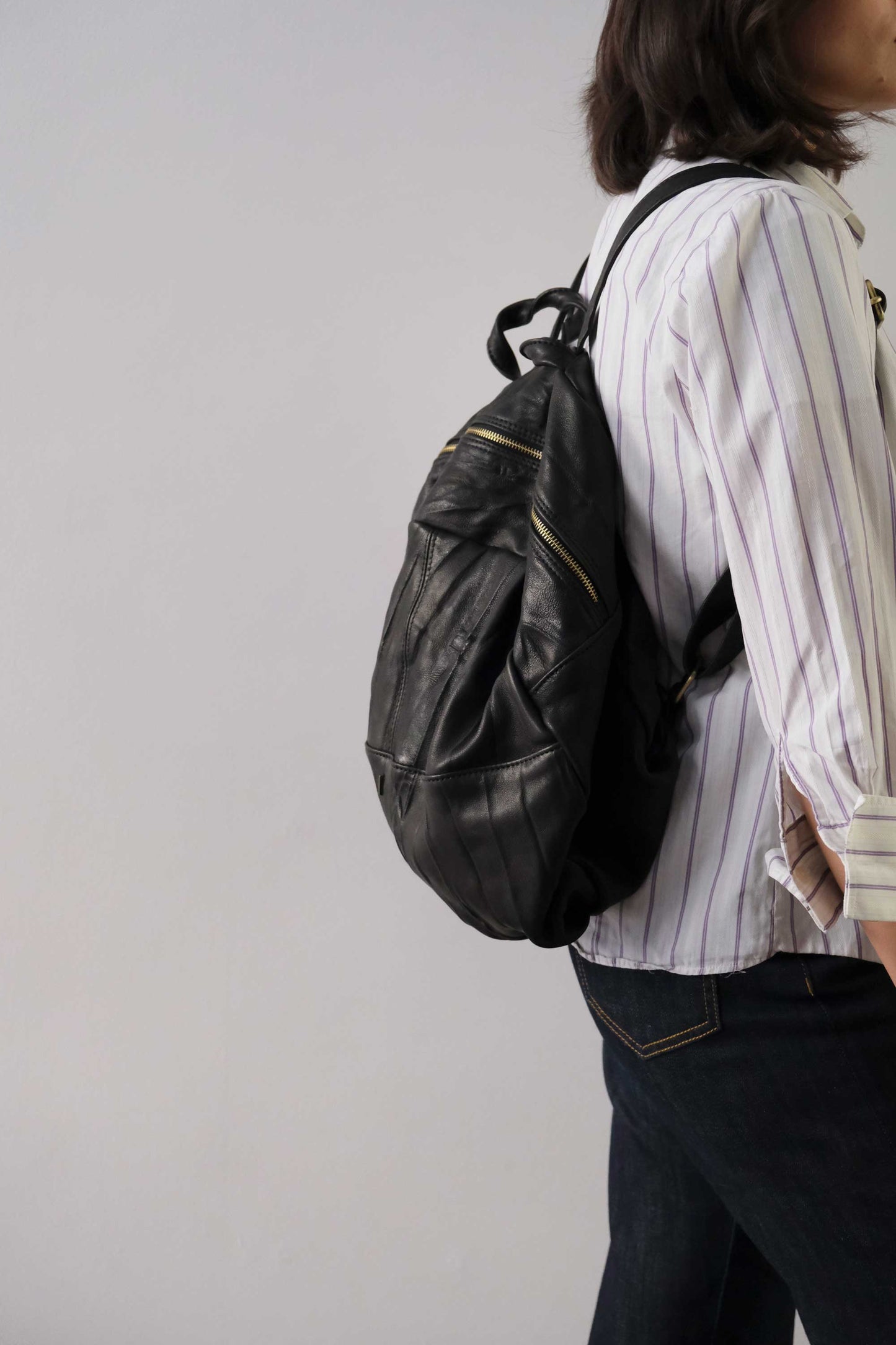Nerina zaino in pelle nera nappa lomè lavata e morbida - Made in Italy -