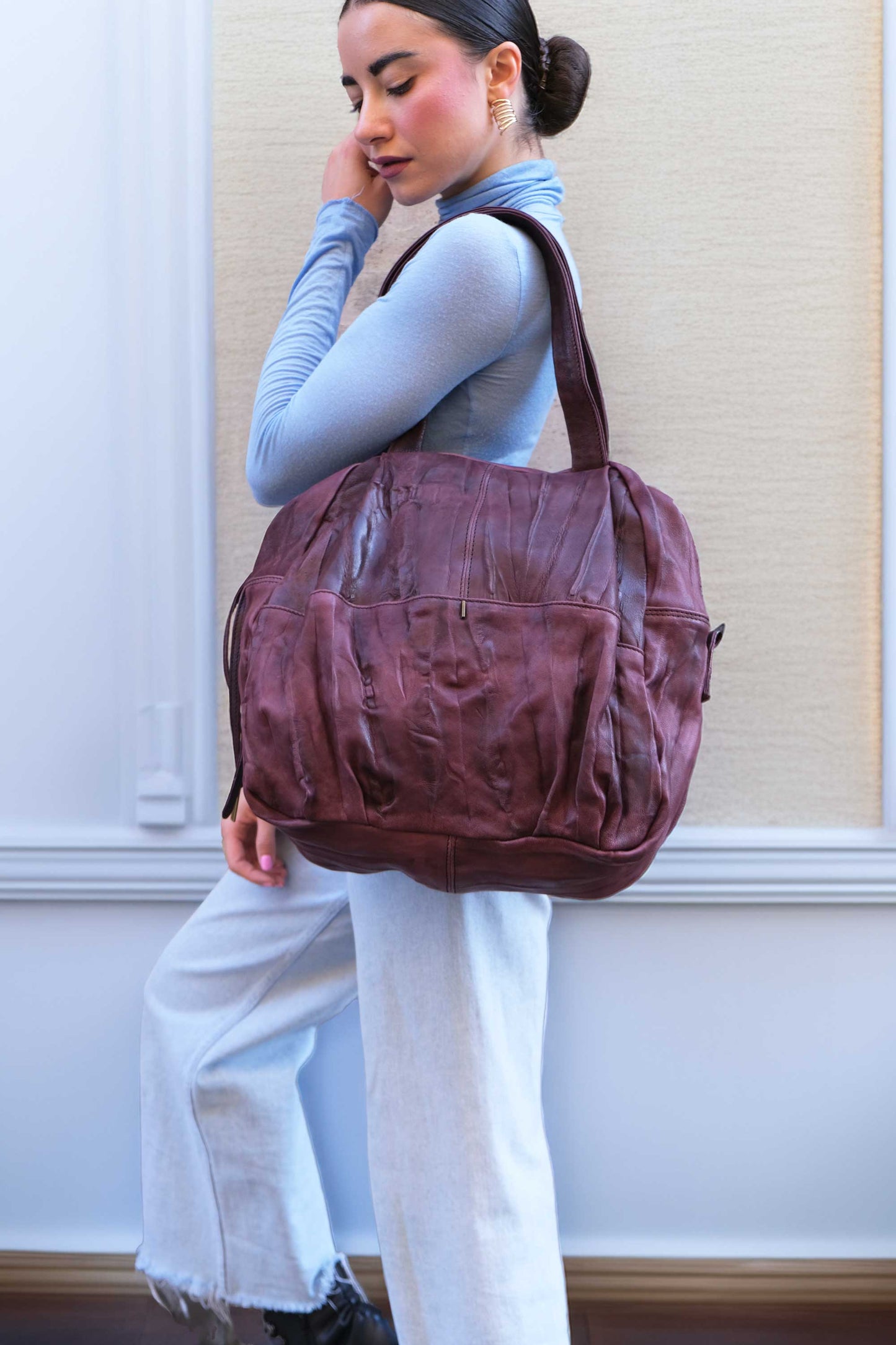 Riri tote bag in soft nappa lomé plum - Made in Italy -
