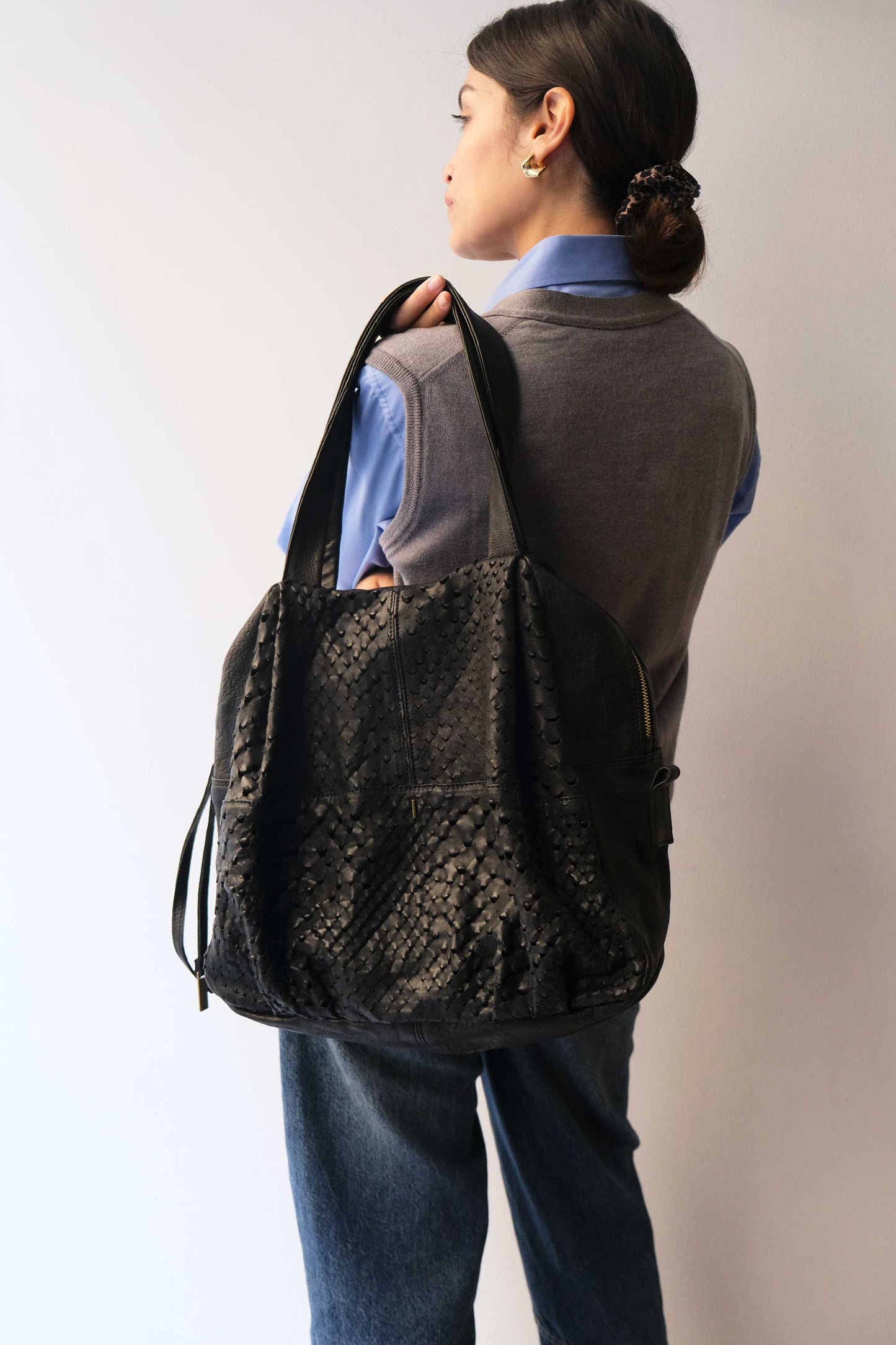 PRE ORDER discount 15%-Riri tote bag in black perforated nappa - use code PREORDER15 - ESTIMATED DELIVERY SEPTEMBER 15- Made in Italy -