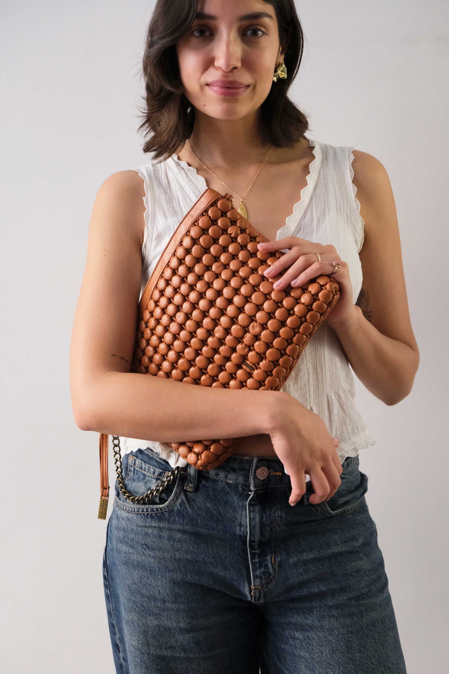 Zoe in pleated bubble biscuit soft nappa leather - Made in Italy -