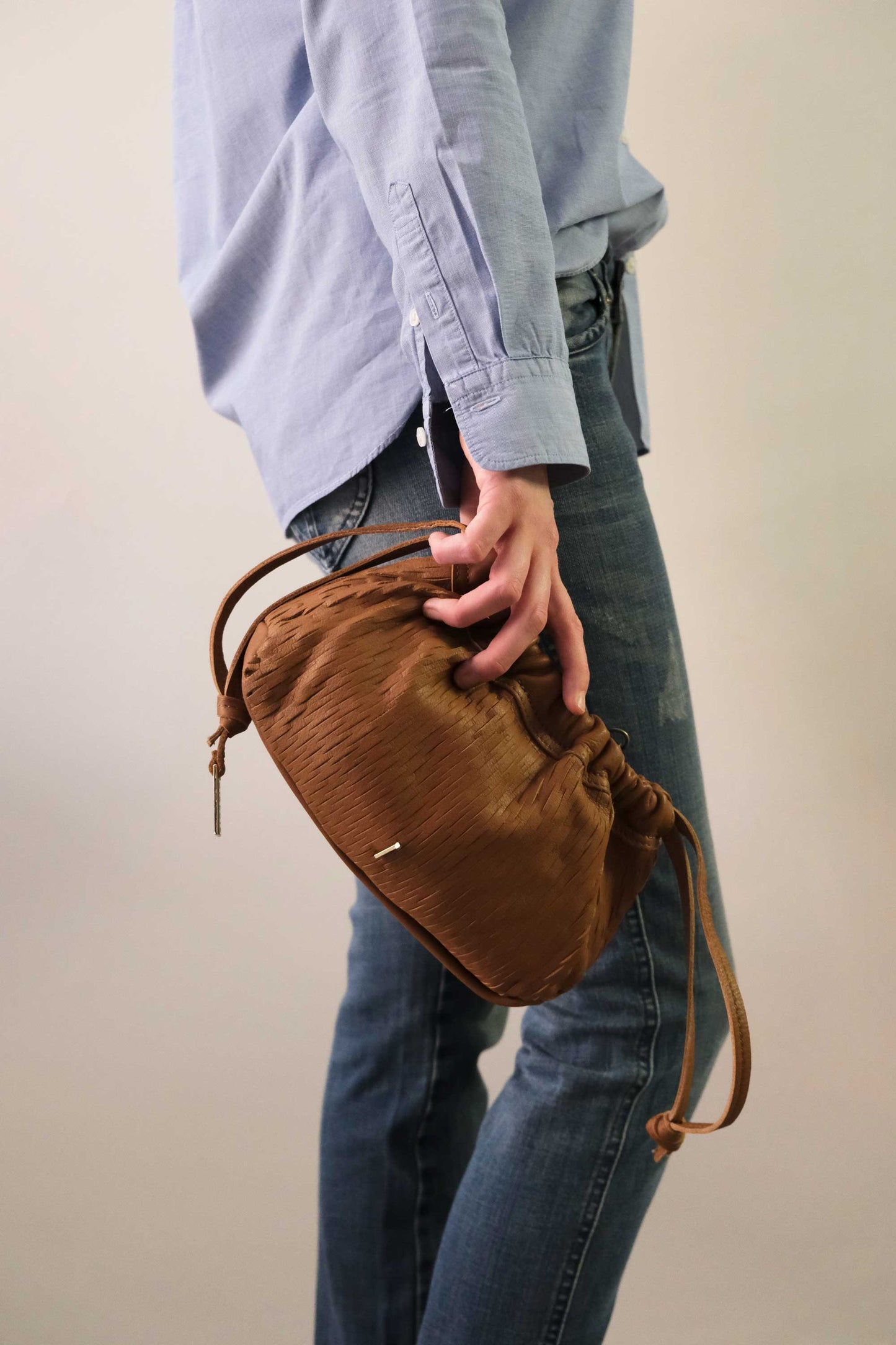 Agnes mini pochette in cognac perforated leather -Made in Italy -