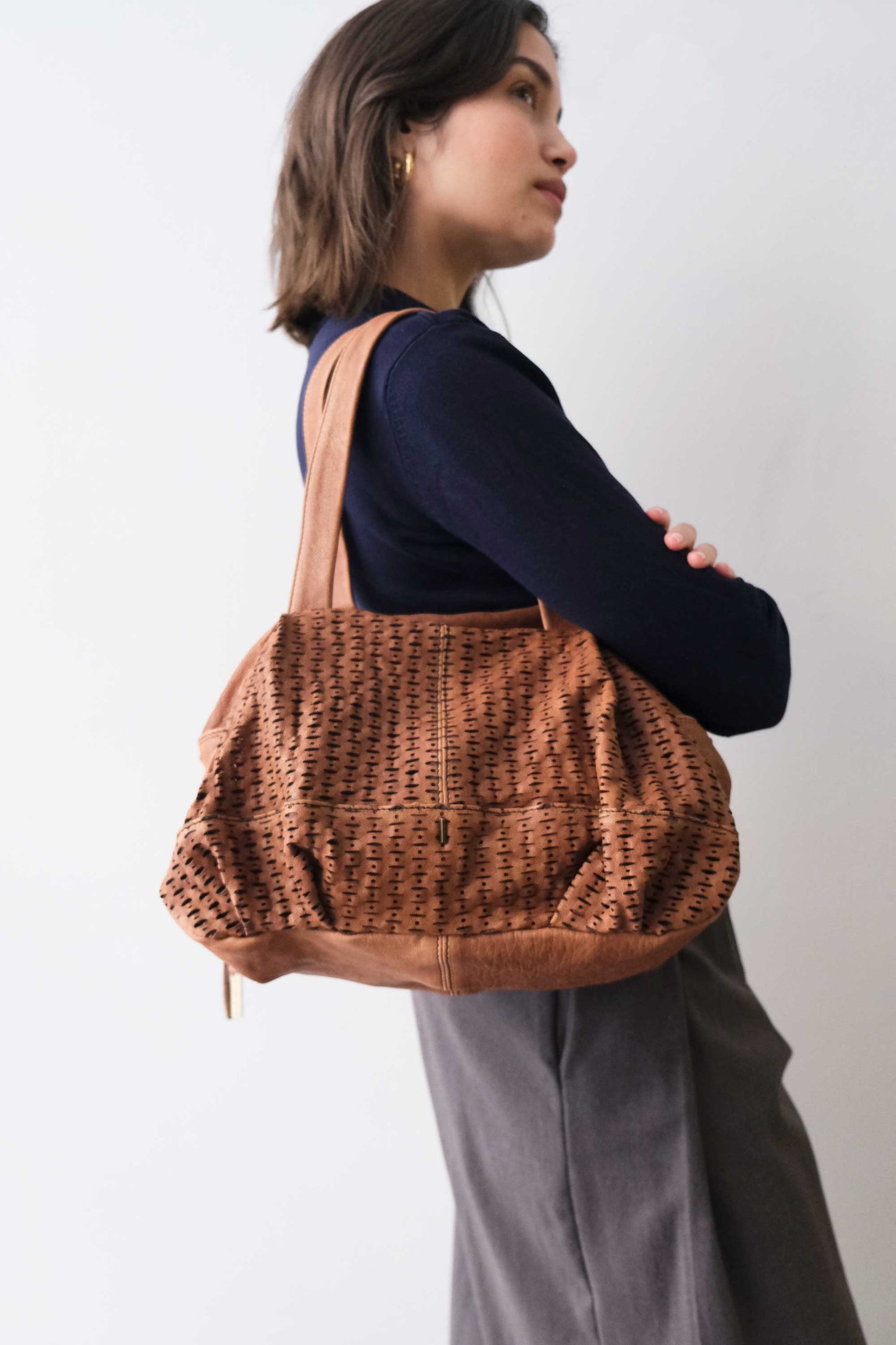 Betty tote in chocolate perforated giunco nappa leather - Made in Italy -