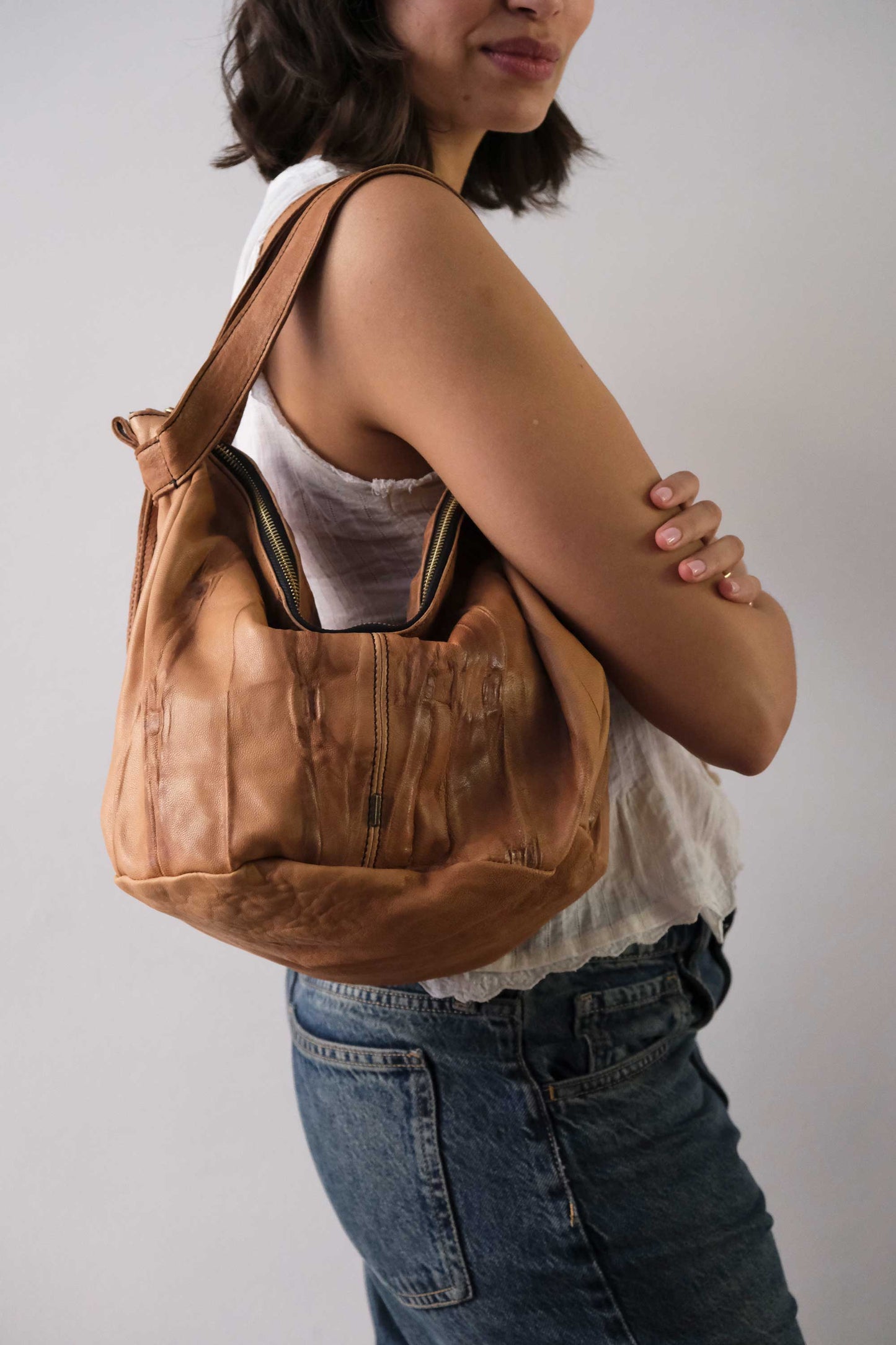 Carola bag cognac morbida nappa lomè - Made in Italy -