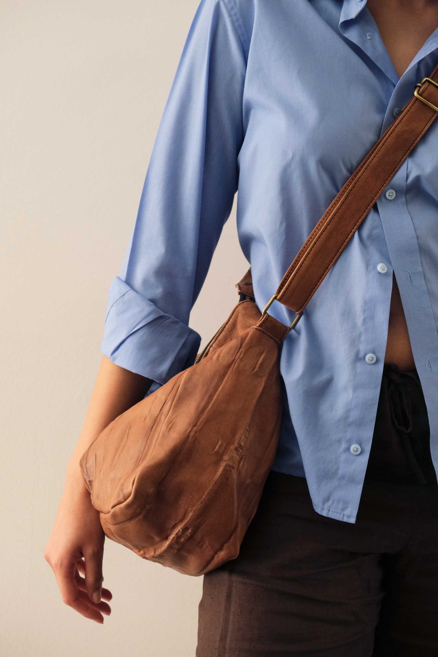 Chicca hobo bag in morbida nappa lomé cioccolato - Made in Italy -
