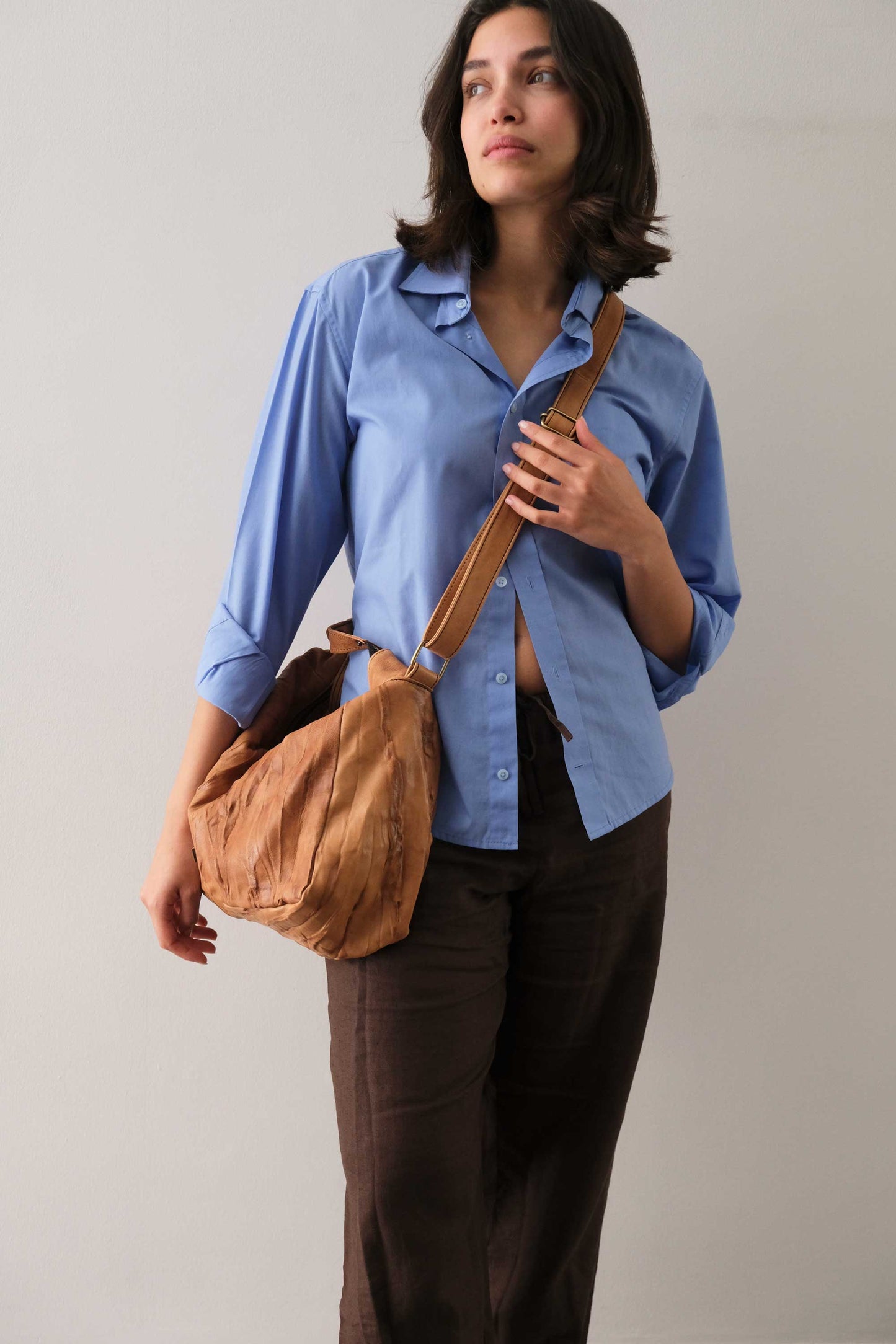 Chicca hobo bag in morbida nappa lomé cognac - Made in Italy -