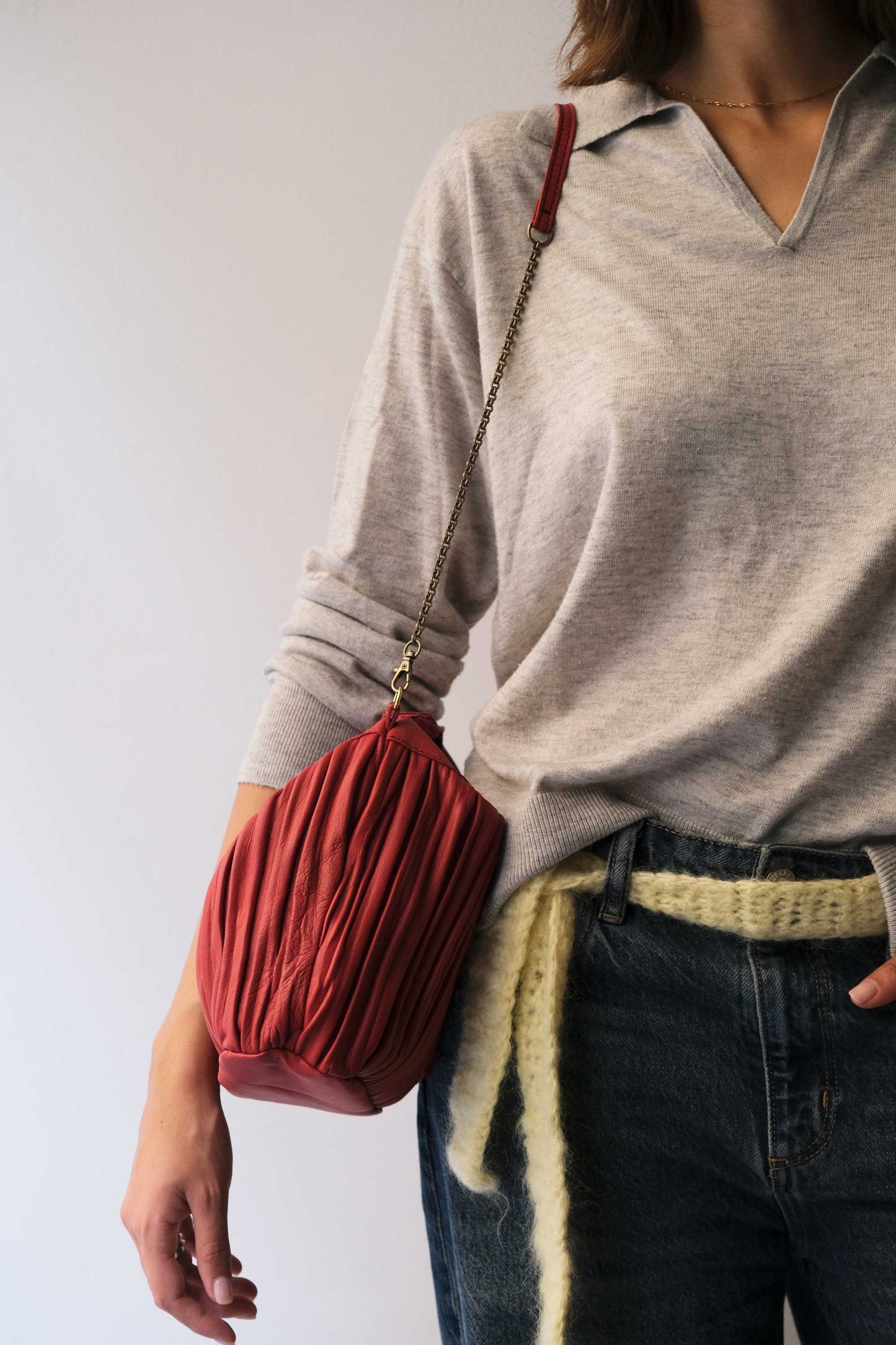 PRE ORDER discount 15%- Chicca Media hobo bag in red pleated leather - use code PREORDER15 - ESTIMATED DELIVERY END SEPTEMBER - Made in Italy -