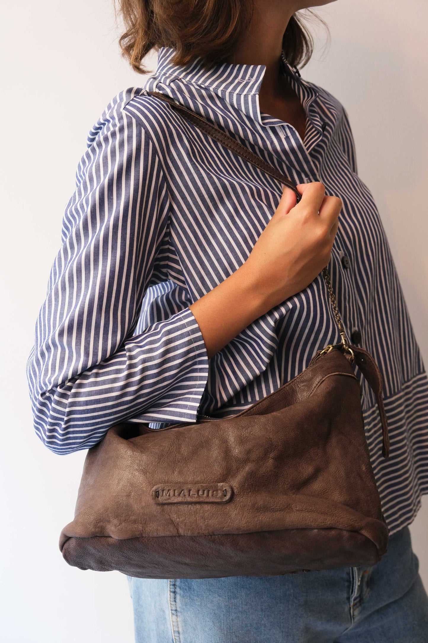 Chicca Media hobo bag in brown perforated nappa - Made in Italy-