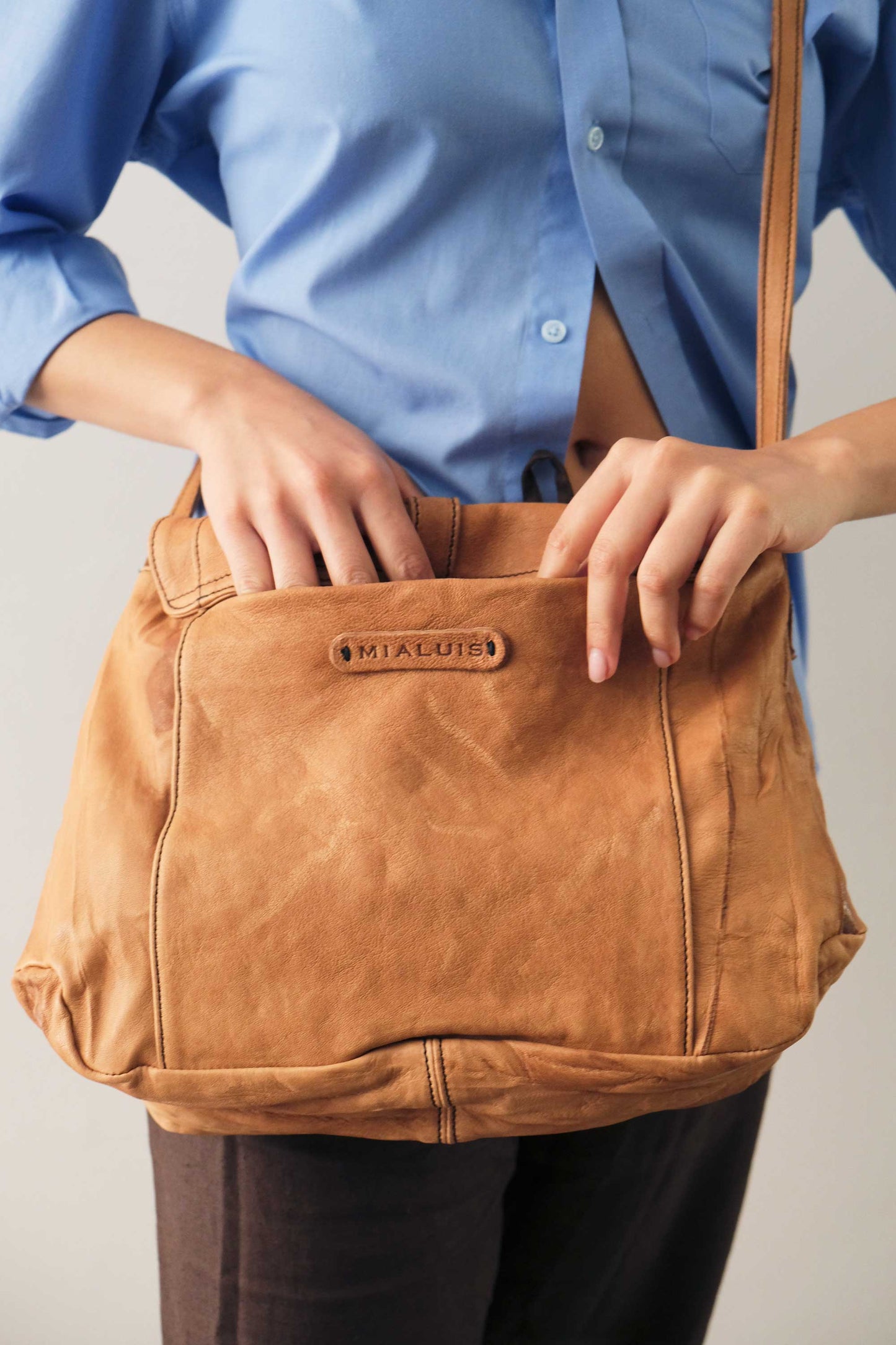 Do saddle bag cognac in soft nappa lomé - Made in Italy -