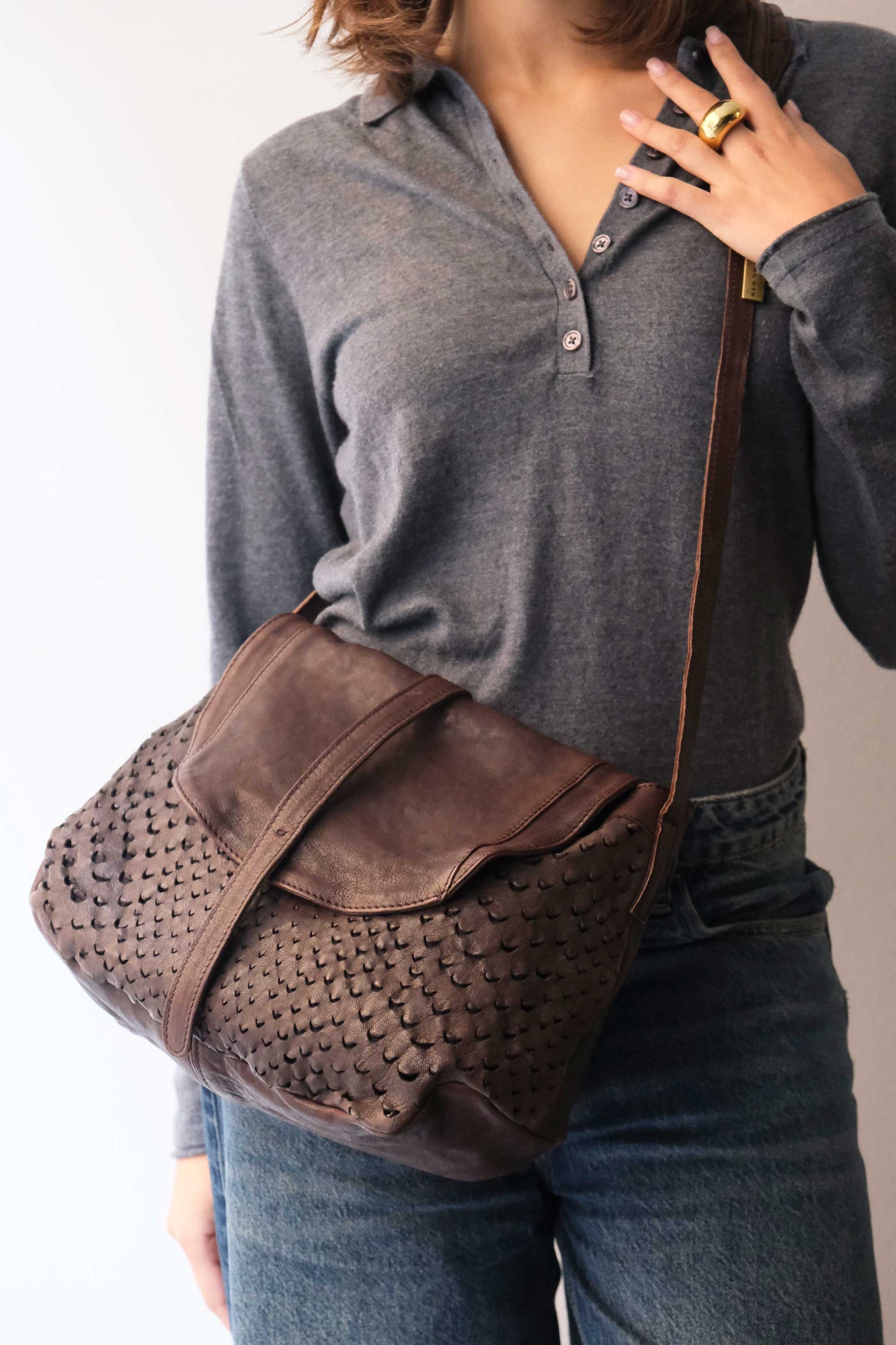 PRE ORDER discount 15%-Do saddle bag in brown perforated leather - use code PREORDER15 - ESTIMATED DELIVERY SEPTEMBER 15- Made in Italy -