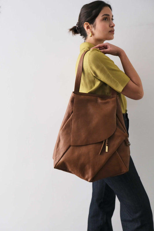 Ferdi tote bag in nappa cognac - Made in Italy -