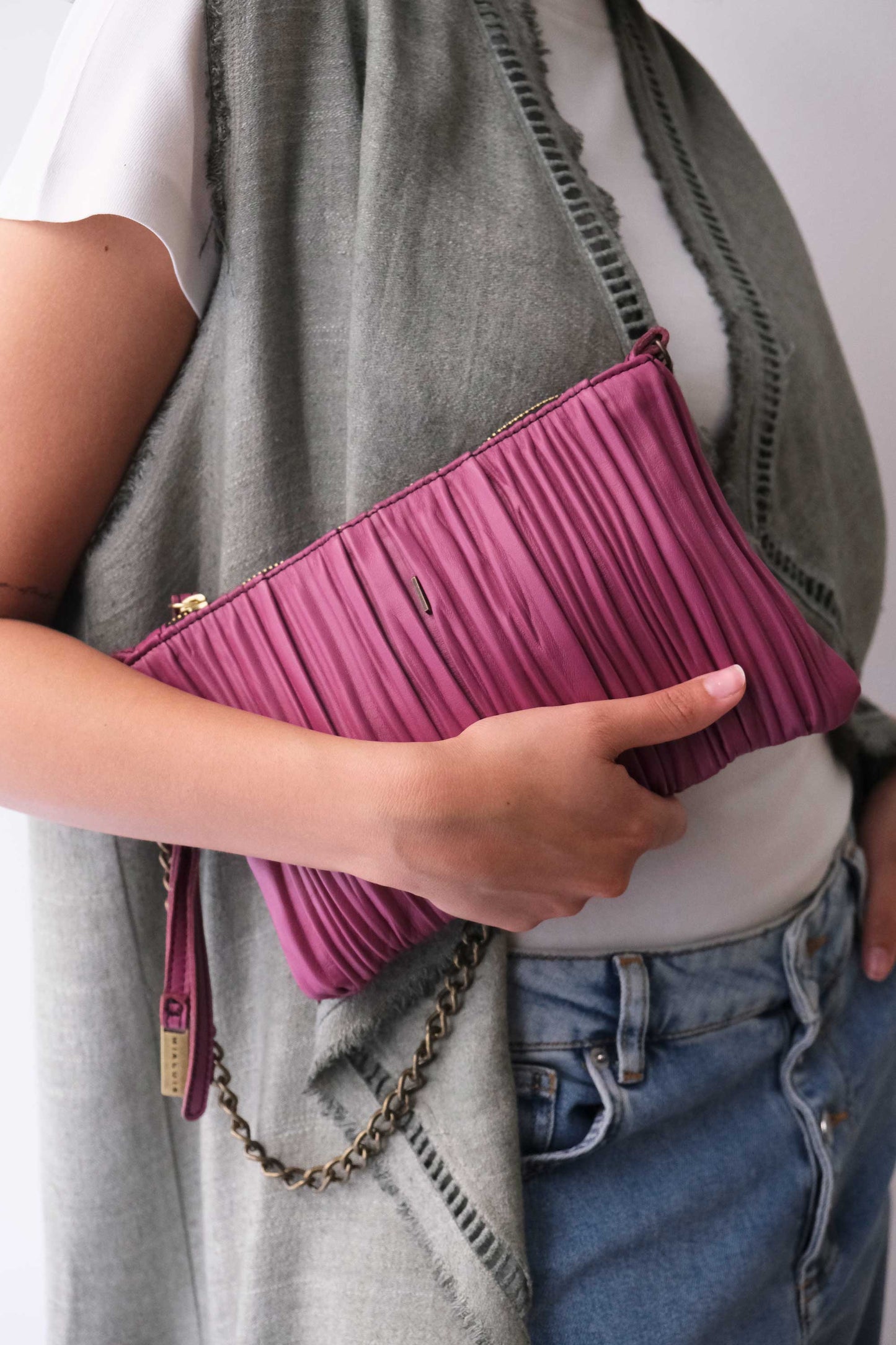 PRE ORDER discount 15%- Mikin pochette in barolo pleated soft leather - use code PREORDER15 - ESTIMATED DELIVERY END SEPTEMBER - Made in Italy -