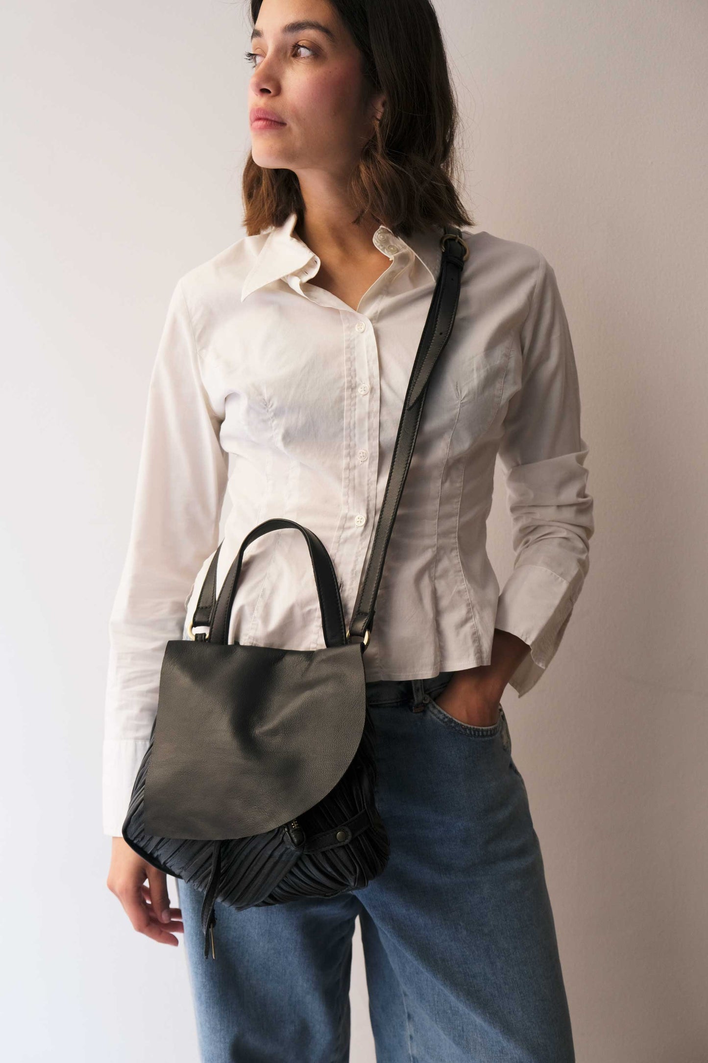 PRE ORDER discount 15%-Minu in pleated black colour leather - use code PREORDER15 - ESTIMATED DELIVERY END SEPTEMBER - Made in Italy -
