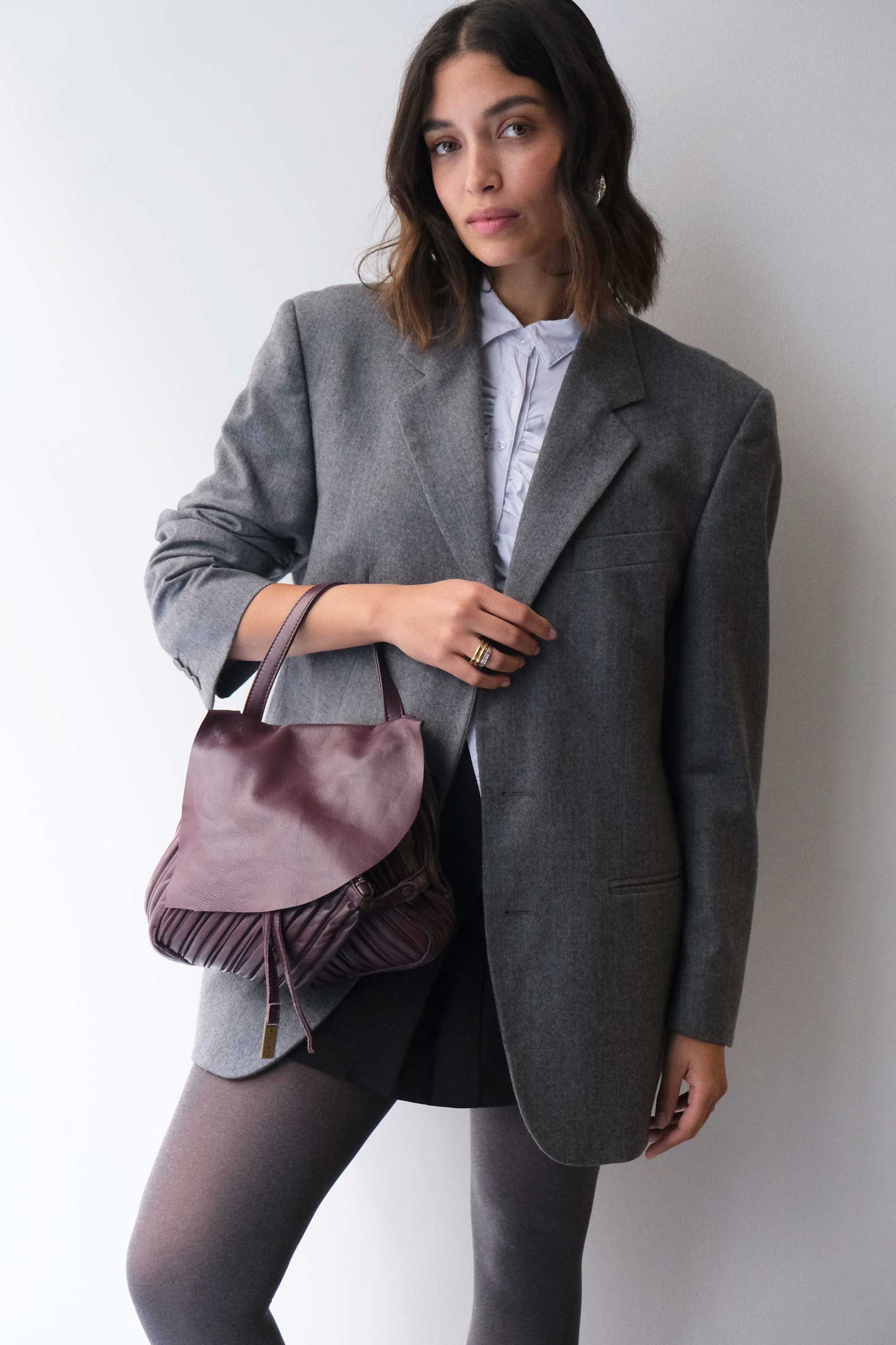 Minu in pleated plum colour leather - Made in Italy -
