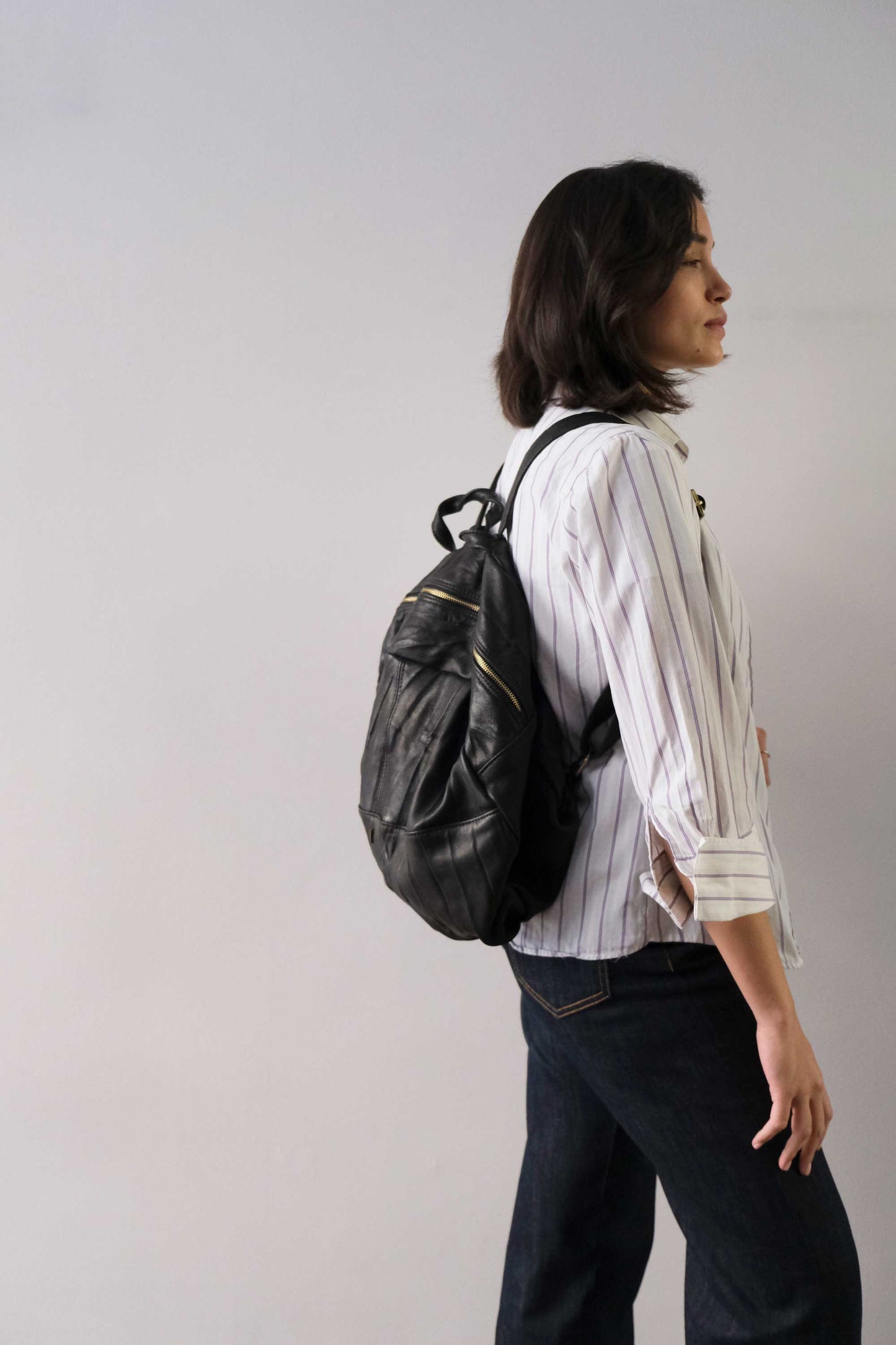Nerina zaino in pelle nera nappa lomè lavata e morbida - Made in Italy -