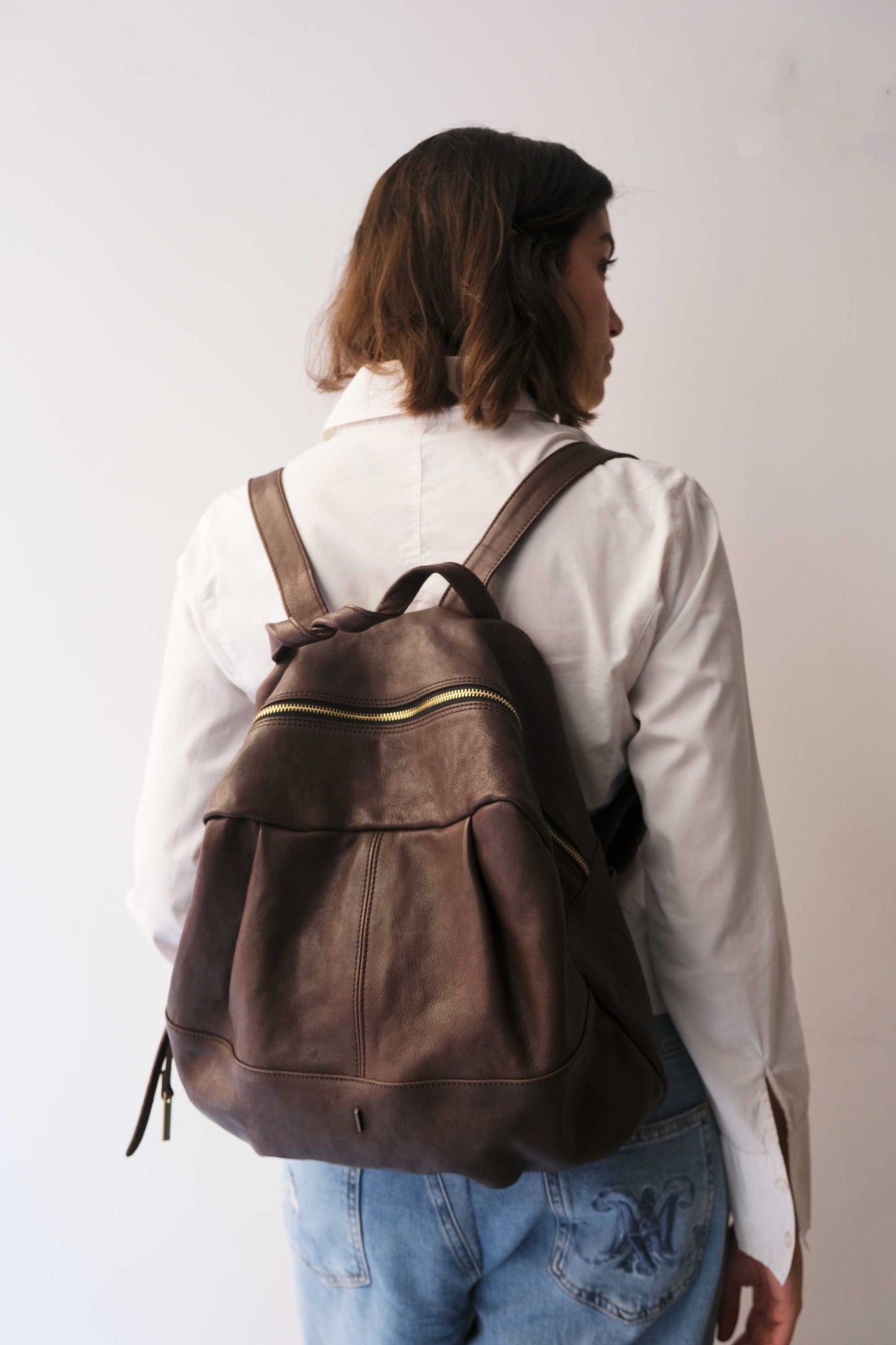 Nerina backpack in chocolate leather - Made in Italy -