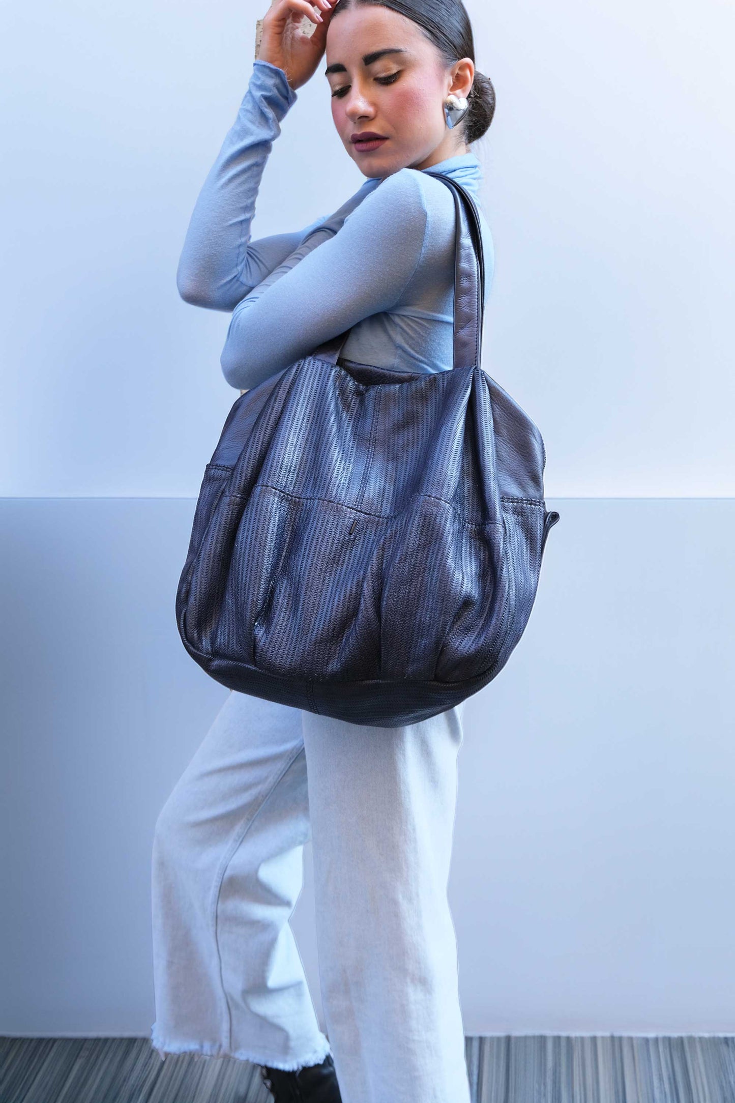 Riri tote bag in cobalt turner calf soft leather - Made in Italy -