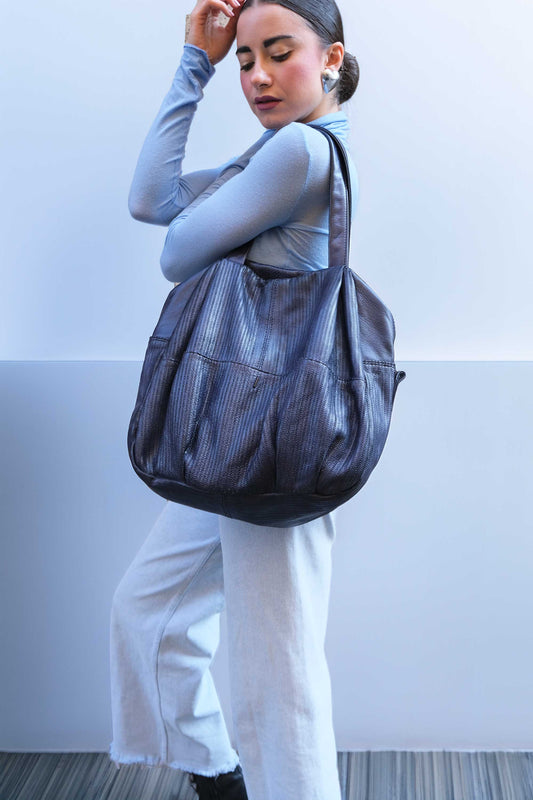 Riri tote bag in cobalt turner calf soft leather - Made in Italy -