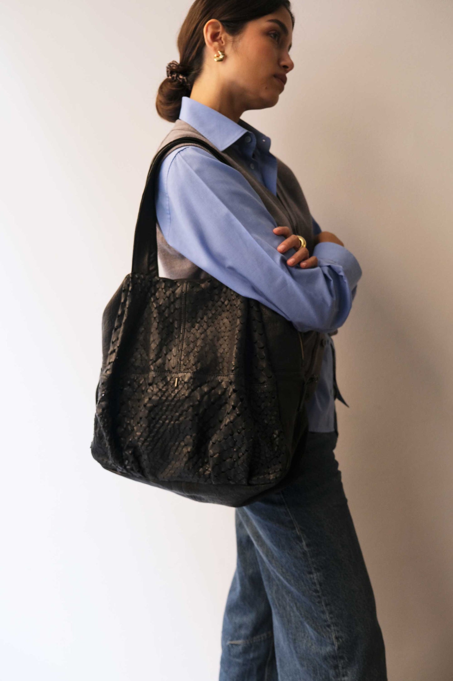 PRE ORDER discount 15%-Riri tote bag in black perforated nappa - use code PREORDER15 - ESTIMATED DELIVERY SEPTEMBER 15- Made in Italy -