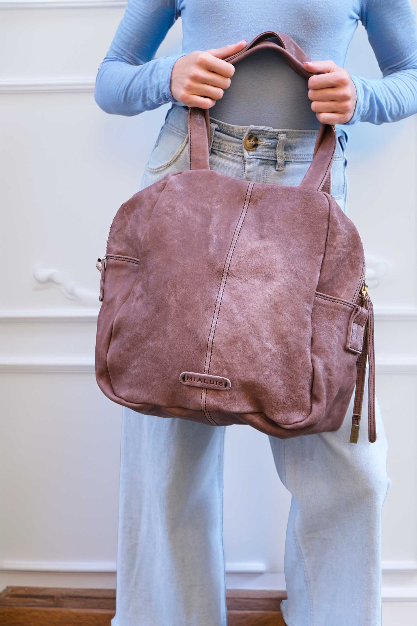 Riri tote bag in taupe perforated nappa - Made in Italy -