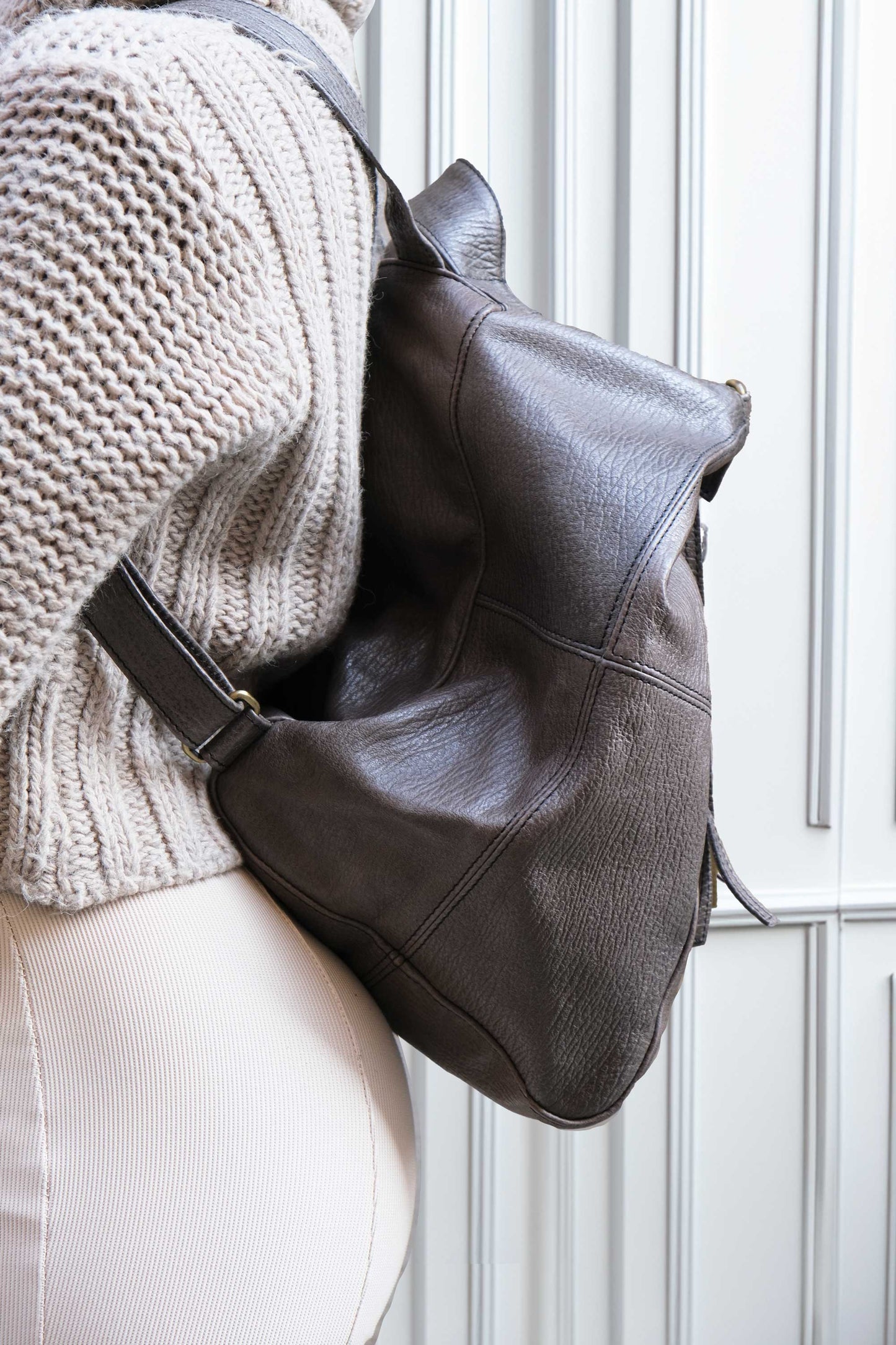 Vicky backpack in graphite shark-print vegetable-tanned nappa leather – Made in Italy -