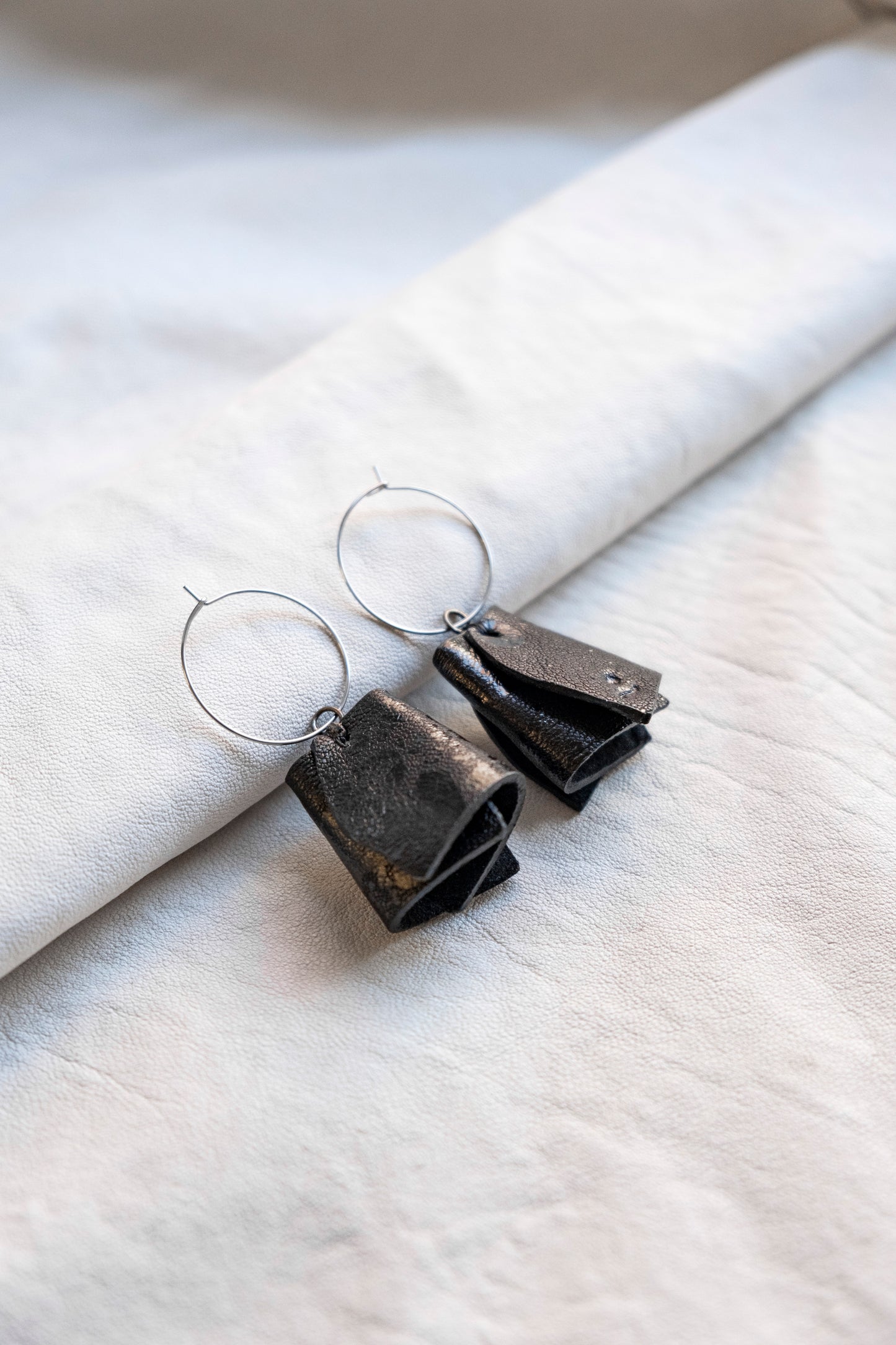 Upcycled Fine Leather Earrings Bell