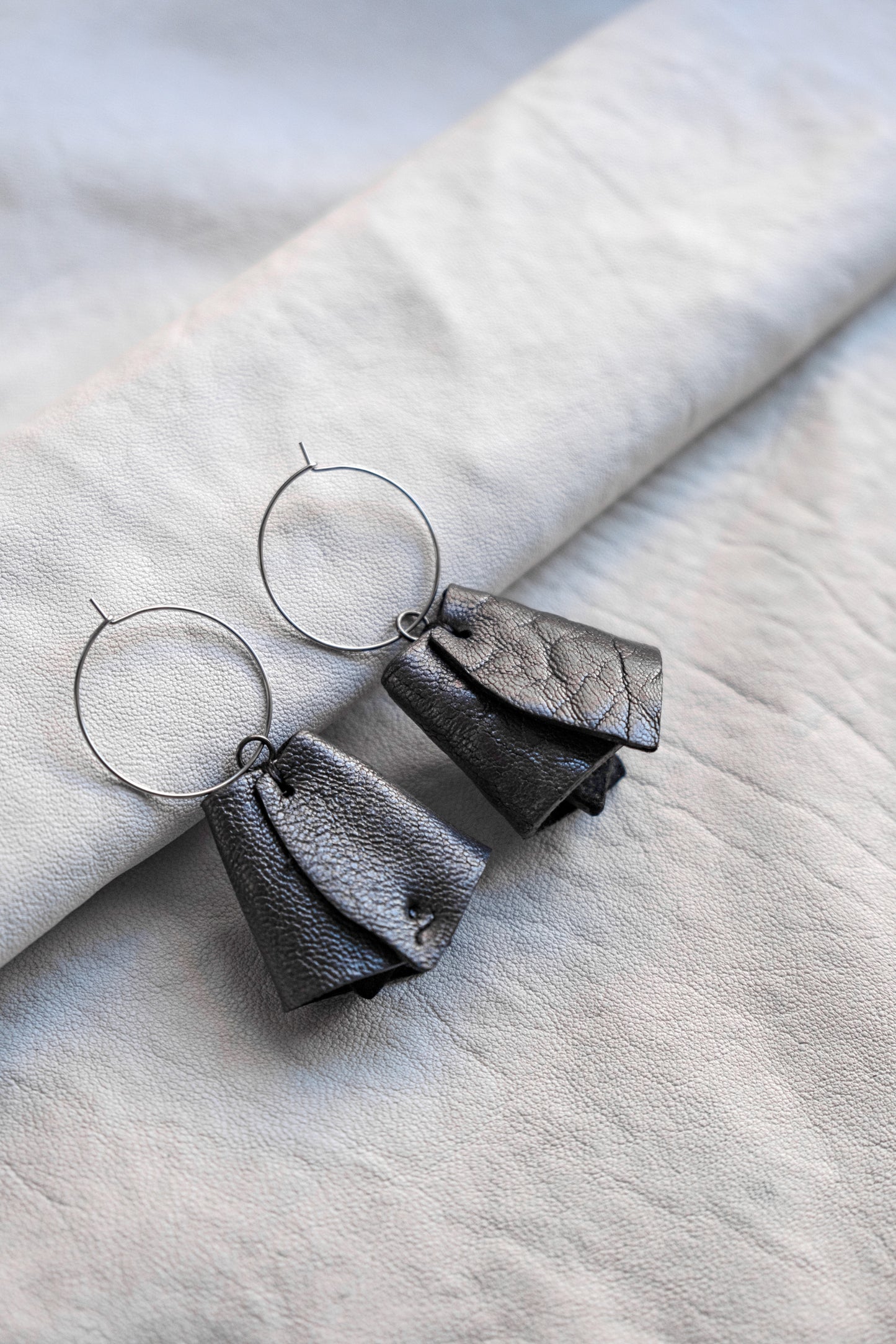 Upcycled Fine Leather Earrings Bell